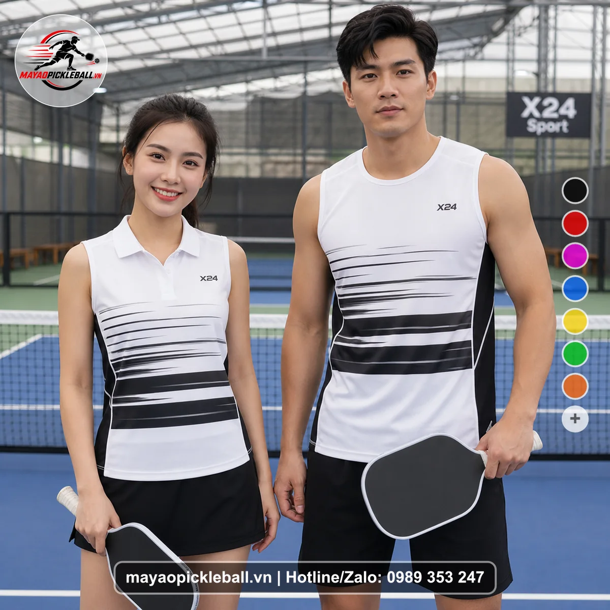 Bộ quần áo pickleball X24-PB-452 đỏ biến thể không ống tay