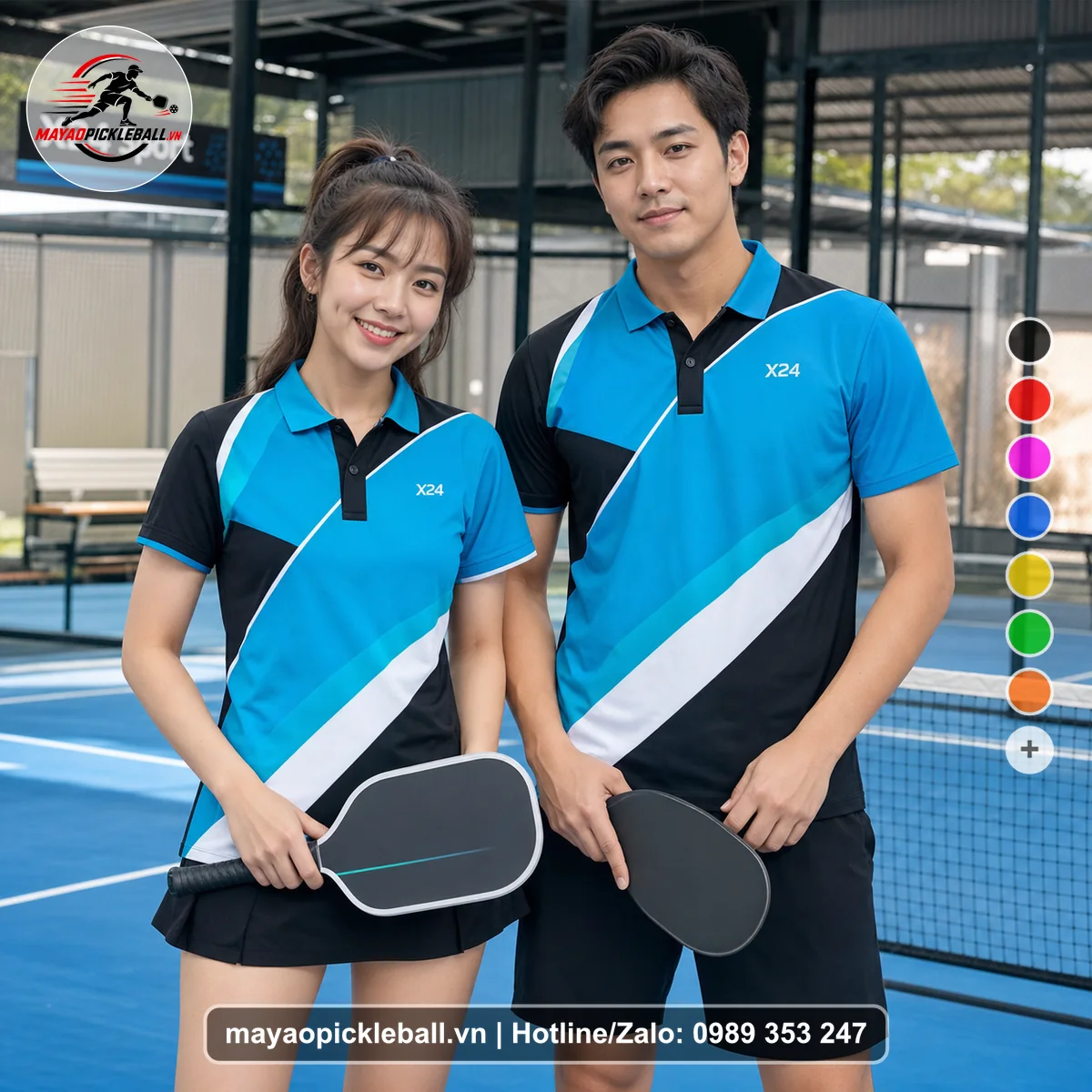 Bộ quần áo pickleball X24-PB-453 nổi bật áo có tay có cổ
