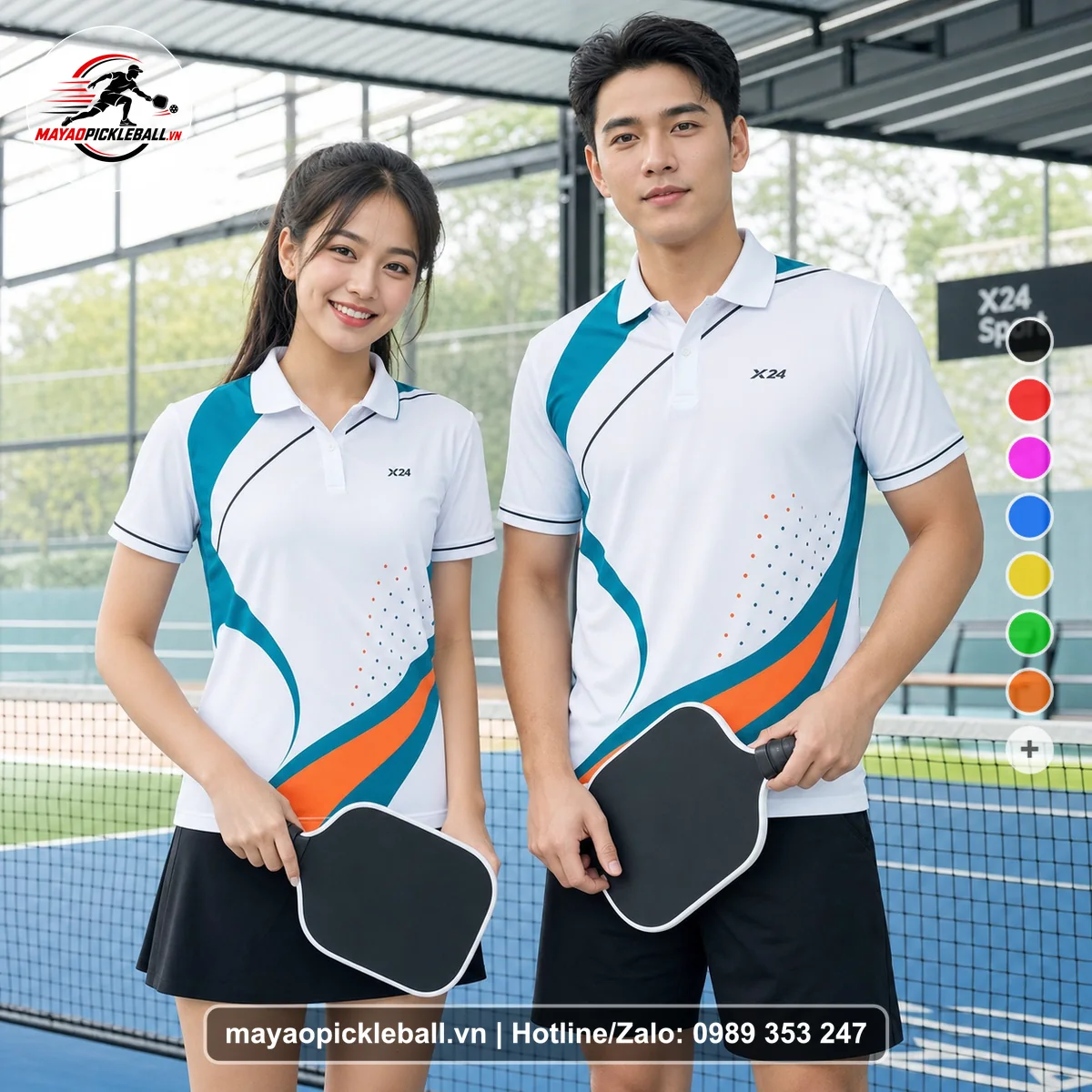 Bộ quần áo pickleball X24-PB-454 đỏ áo có tay có cổ