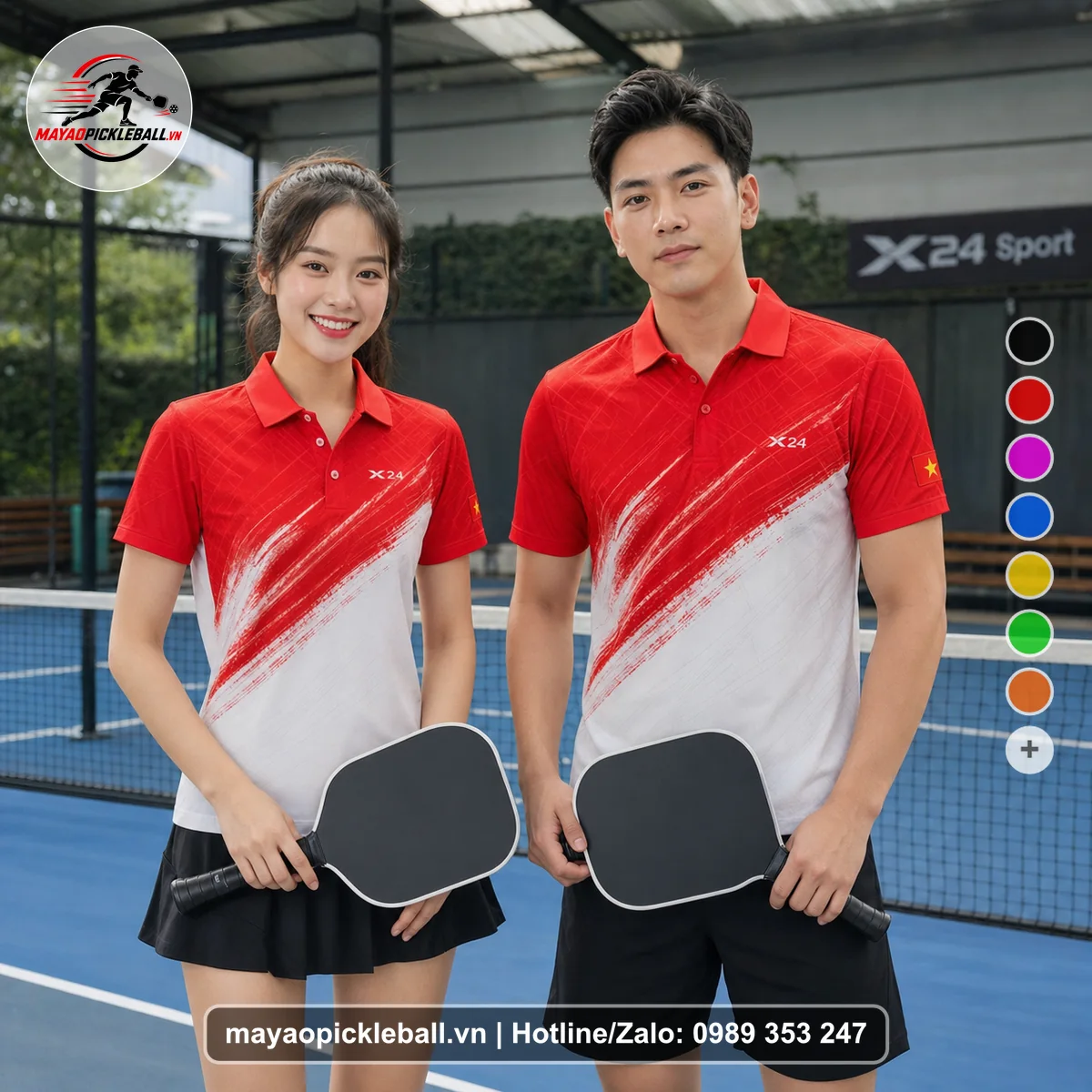 Bộ quần áo pickleball X24-PB-455 nổi bật áo có tay có cổ