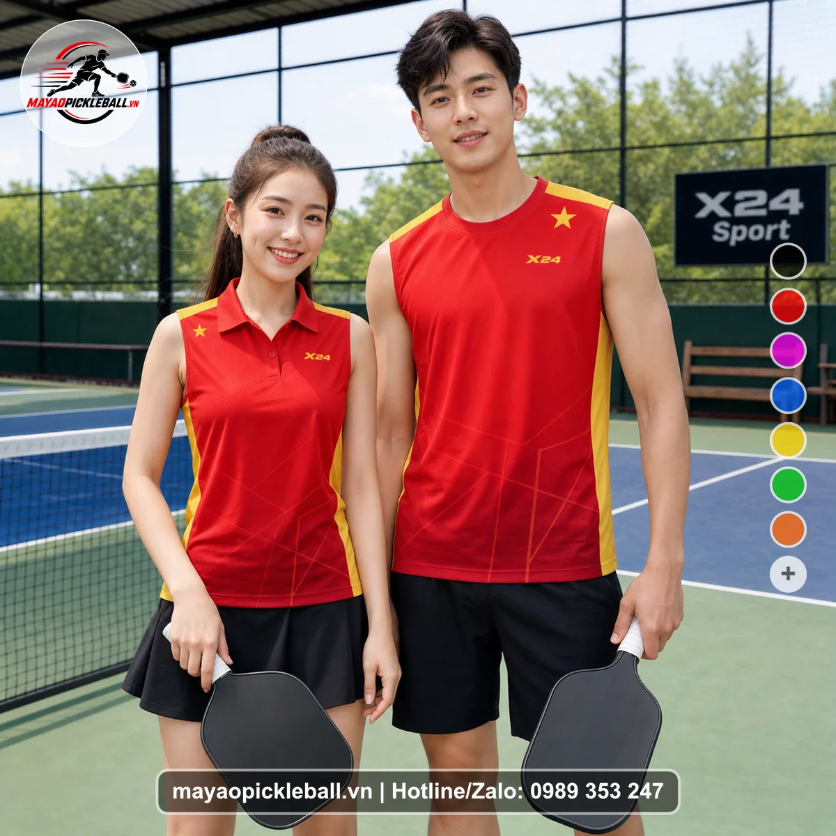 Bộ quần áo pickleball X24-PB-456 vàng biến thể không ống tay
