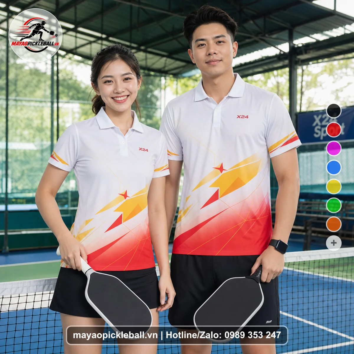 Bộ quần áo pickleball X24-PB-457 nổi bật áo có tay có cổ