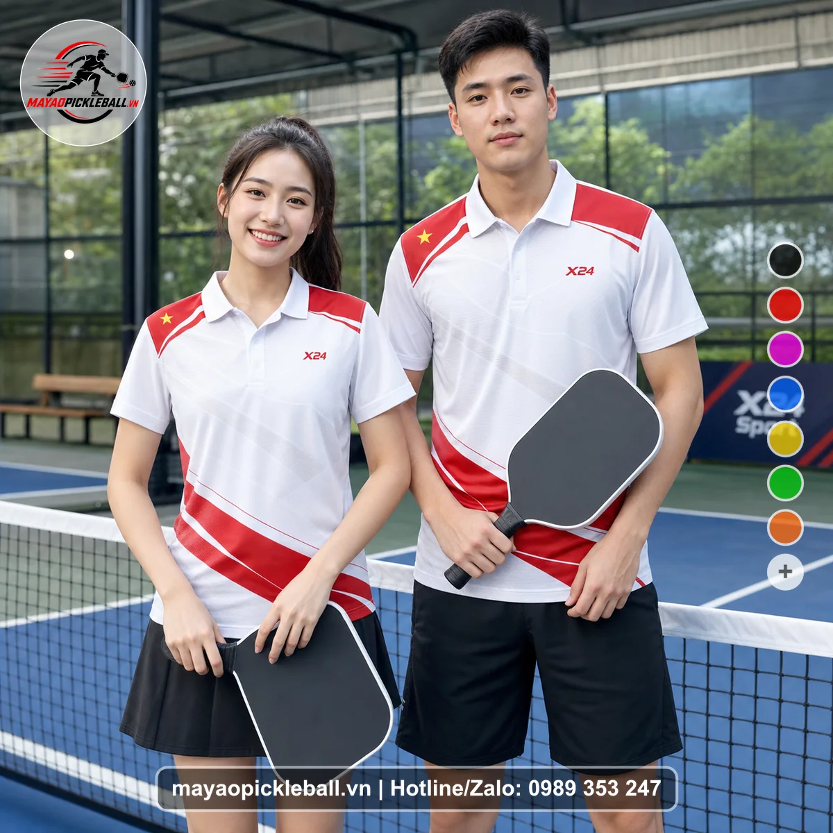 Bộ quần áo pickleball X24-PB-458 nổi bật áo có tay có cổ