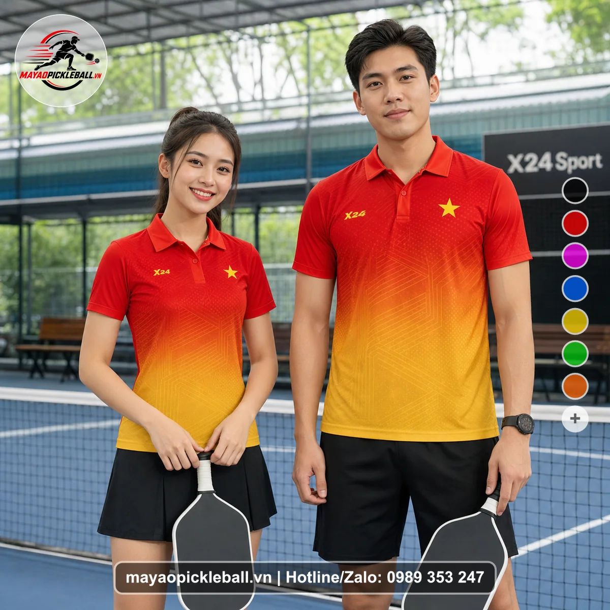 Bộ quần áo pickleball X24-PB-459 nổi bật áo có tay có cổ