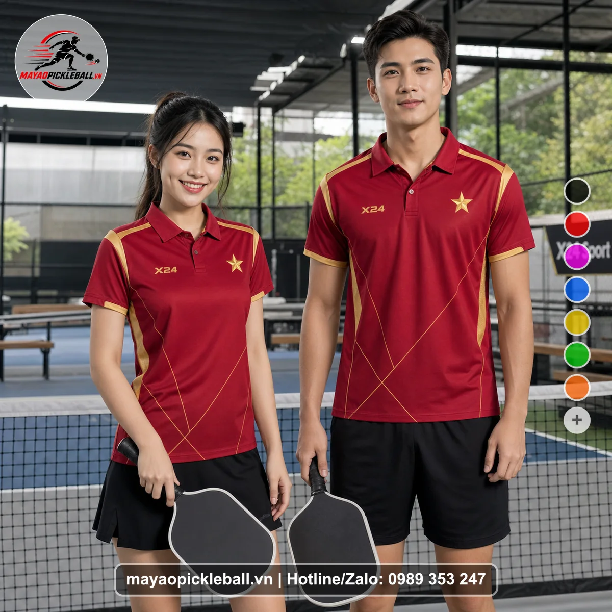 Bộ quần áo pickleball X24-PB-460 nổi bật áo có tay có cổ