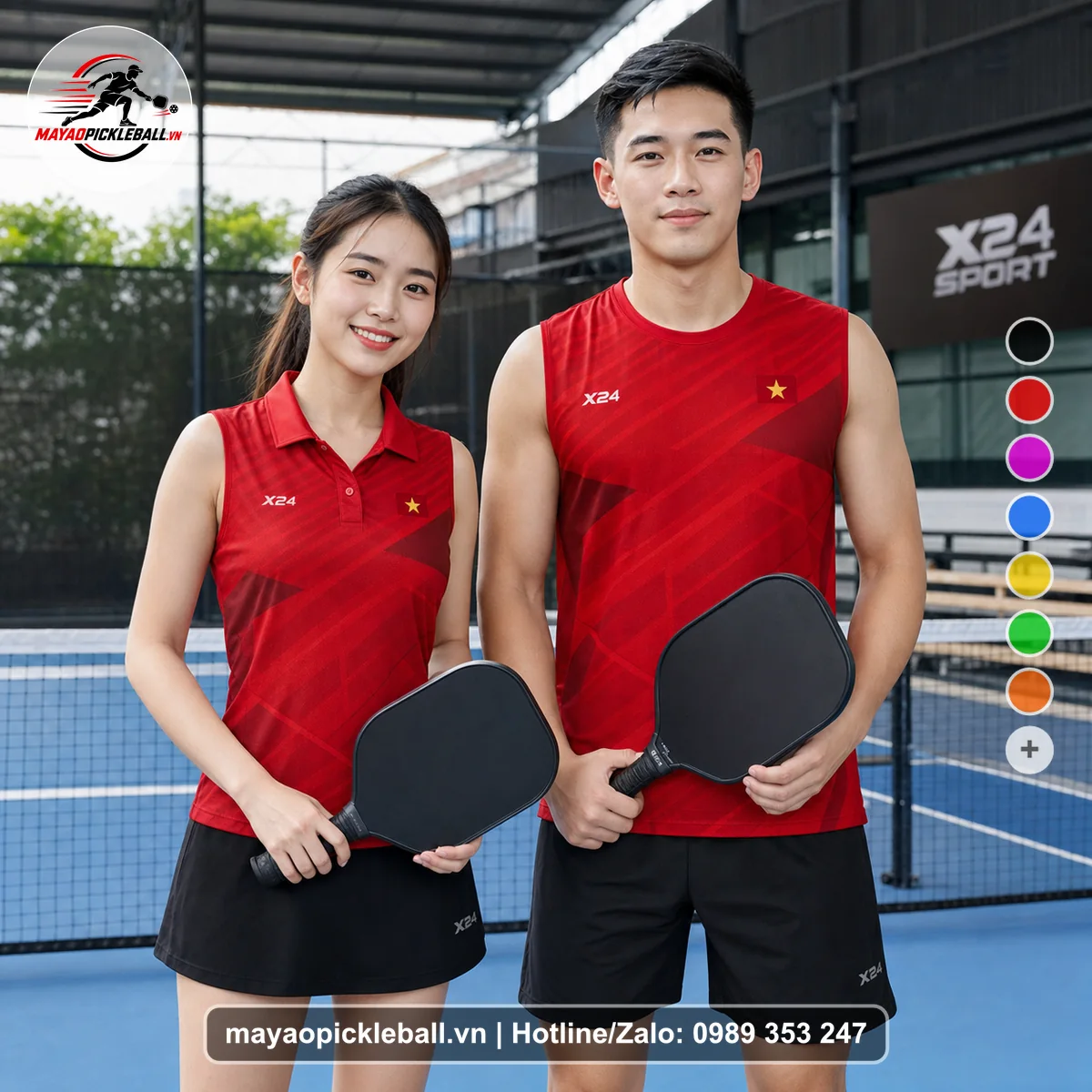 Bộ quần áo pickleball X24-PB-461 đỏ biến thể không ống tay