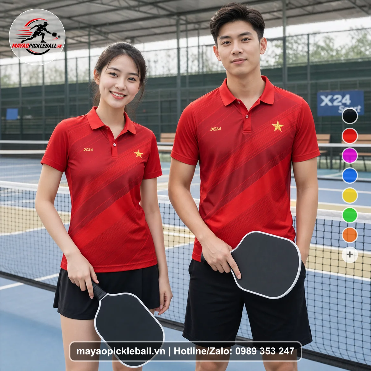 Bộ quần áo pickleball X24-PB-462 nổi bật áo có tay có cổ