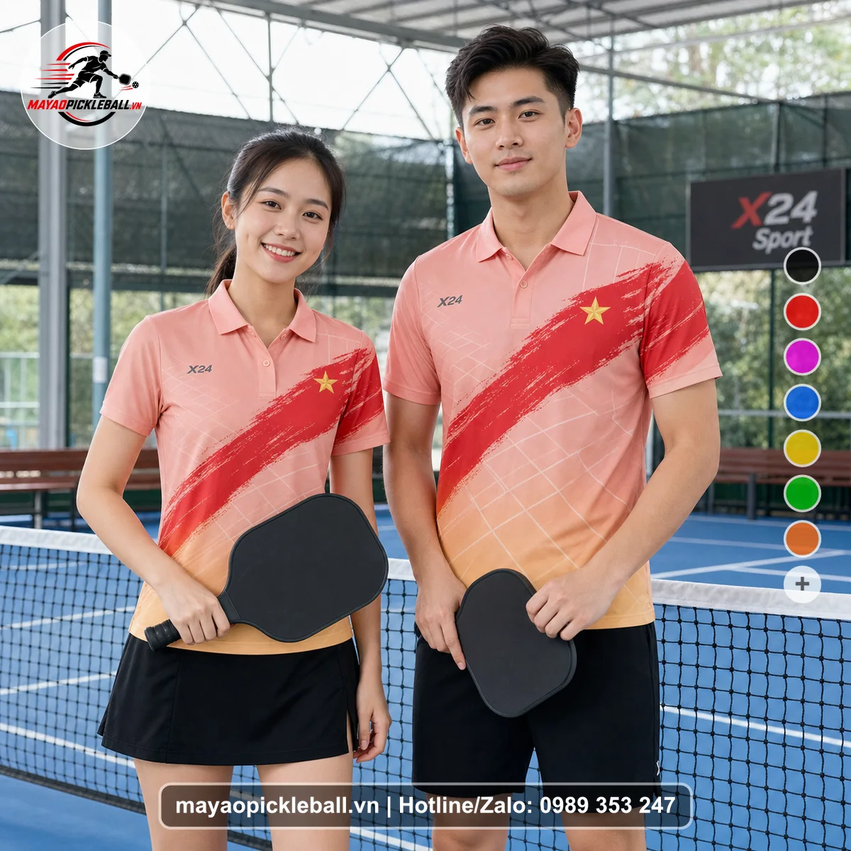 Bộ quần áo pickleball X24-PB-463 vàng áo có tay có cổ