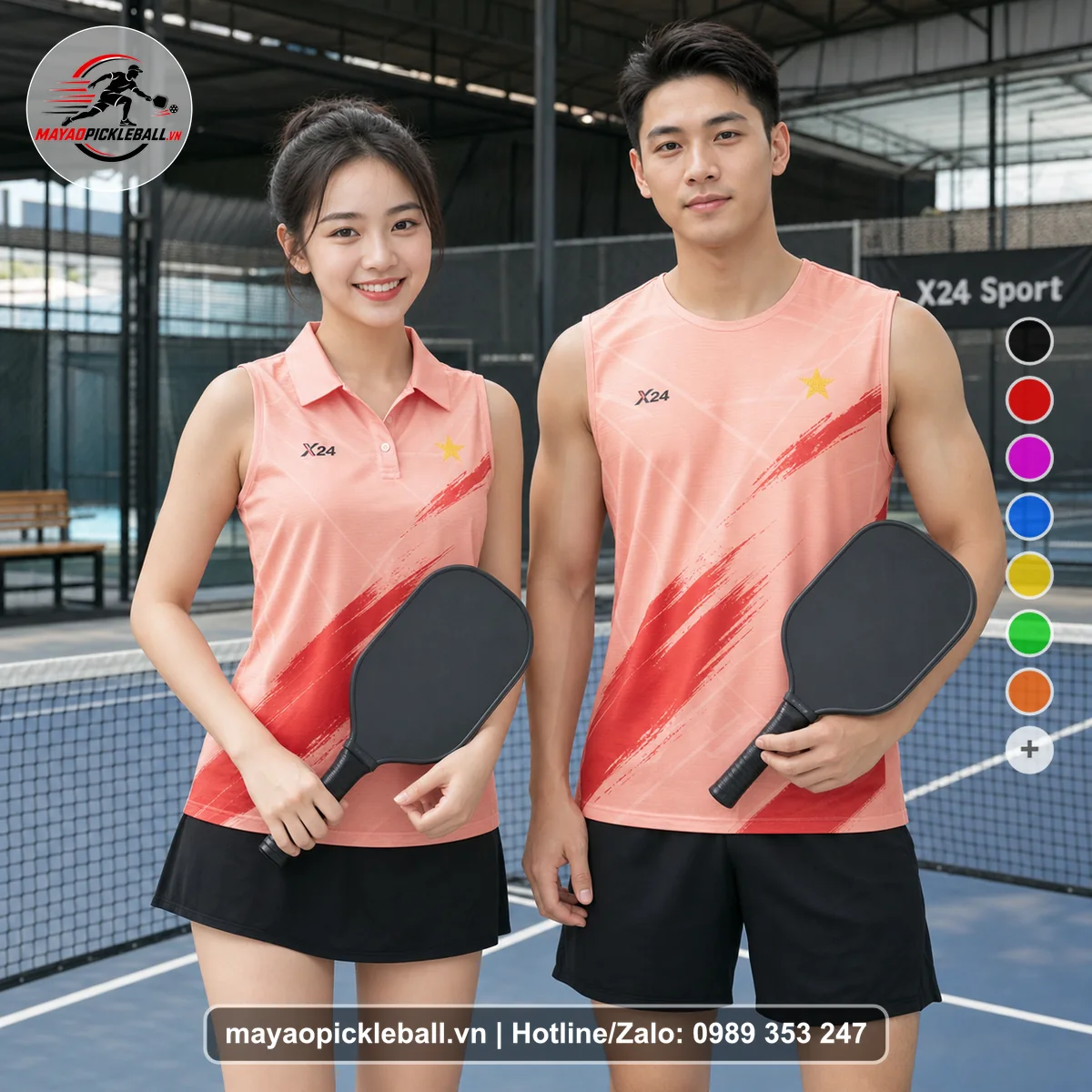Bộ quần áo pickleball X24-PB-463 vàng biến thể không ống tay