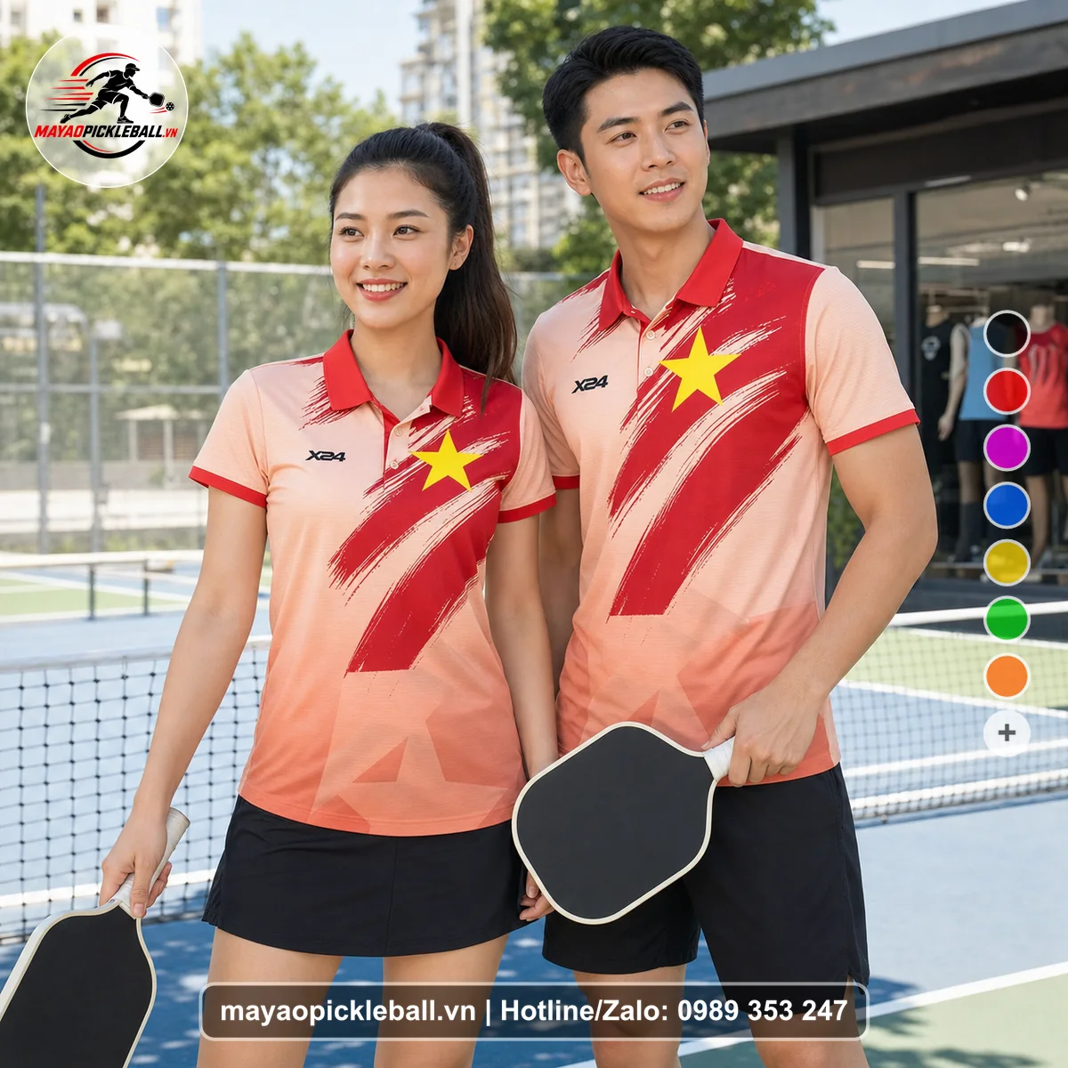 Bộ quần áo pickleball X24-PB-464 nổi bật áo có tay có cổ