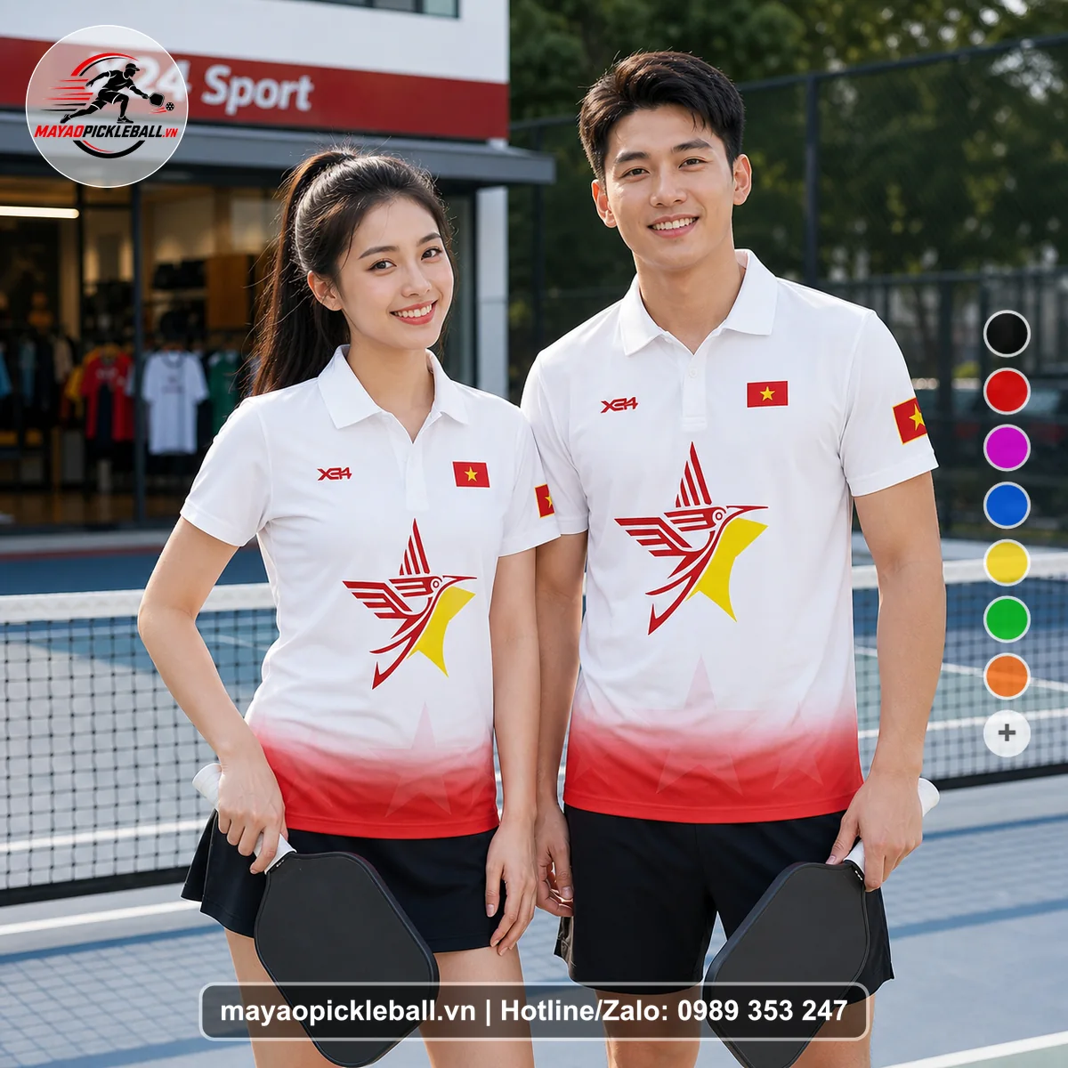 Bộ quần áo pickleball X24-PB-465 đỏ áo có tay có cổ