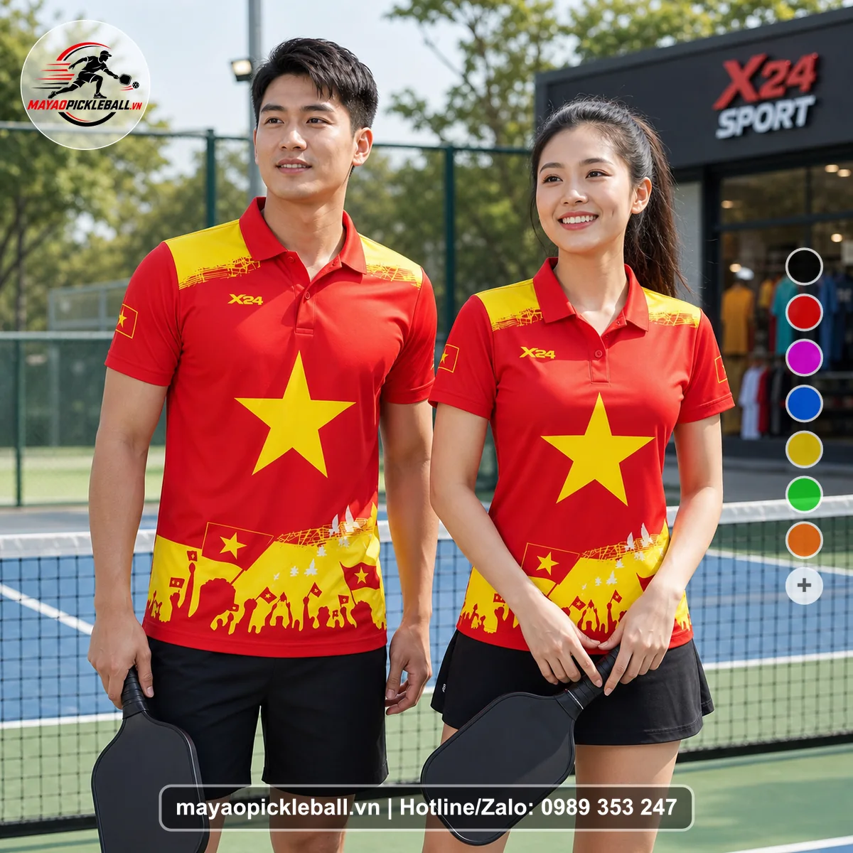 Bộ quần áo pickleball X24-PB-466 nổi bật áo có tay có cổ