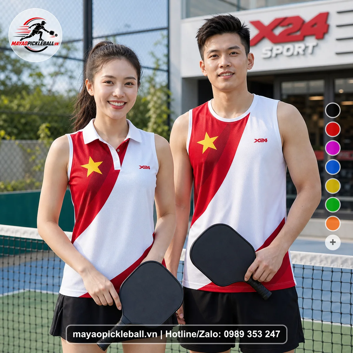 Bộ quần áo pickleball X24-PB-467 đỏ biến thể không ống tay
