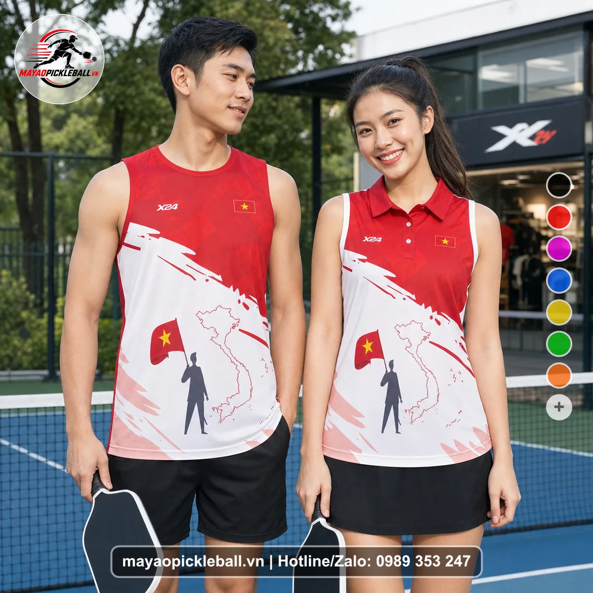 Bộ quần áo pickleball X24-PB-469 đỏ biến thể không ống tay