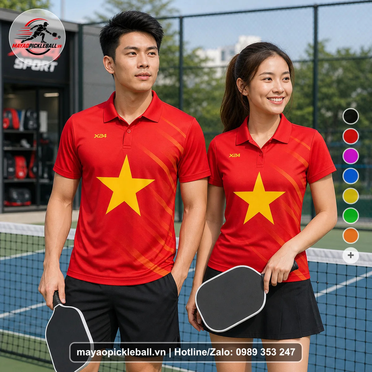 Bộ quần áo pickleball X24-PB-471 đỏ áo có tay có cổ