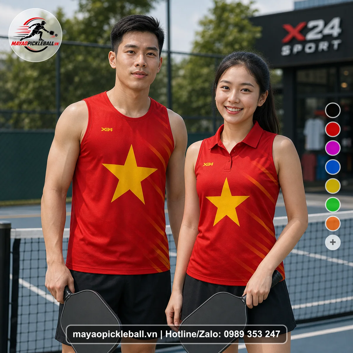 Bộ quần áo pickleball X24-PB-471 đỏ biến thể không ống tay