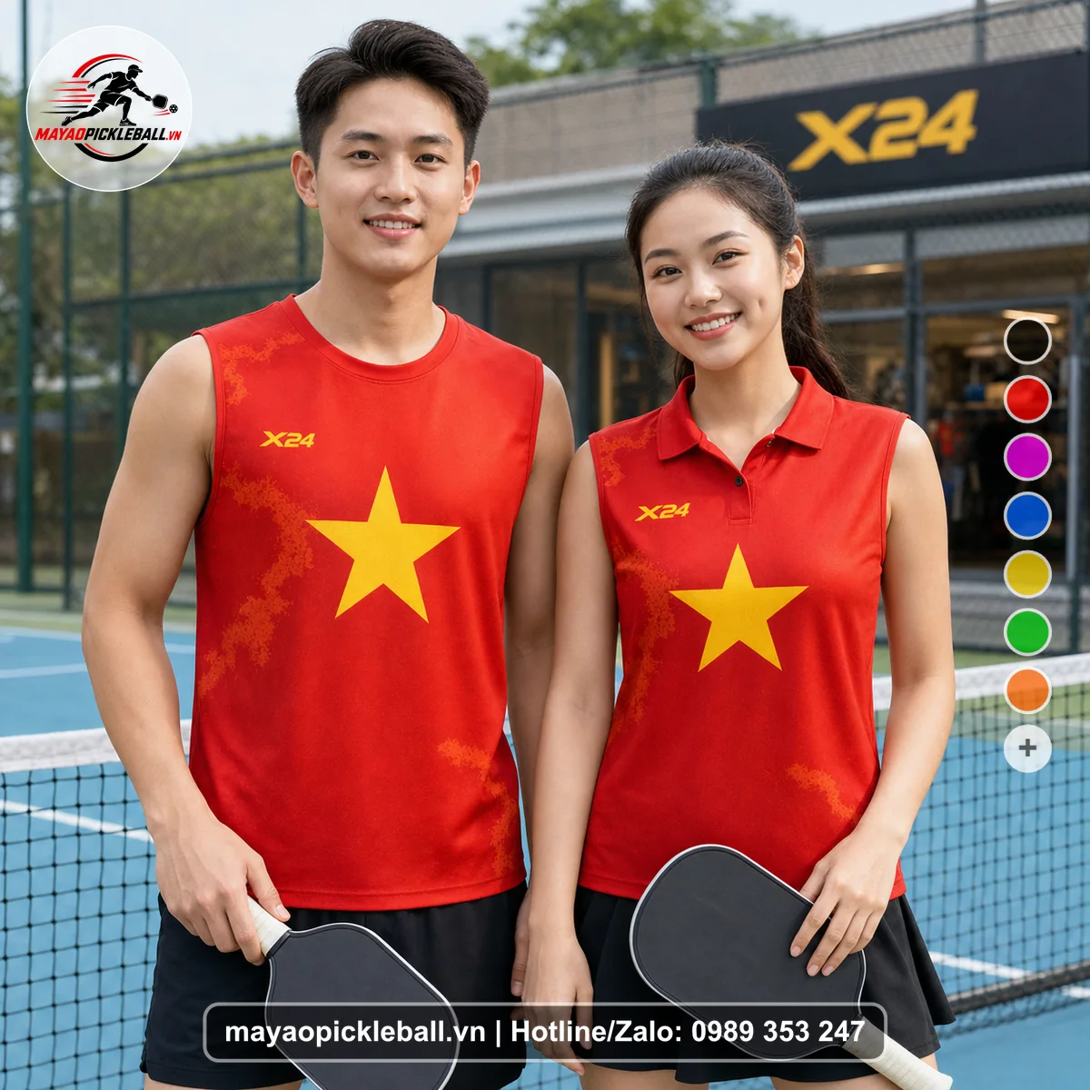Bộ quần áo pickleball X24-PB-472 đỏ biến thể không ống tay