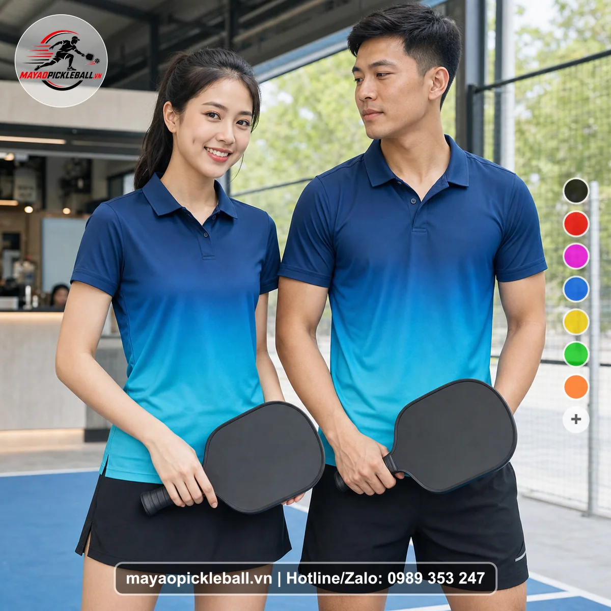 Bộ quần áo pickleball X24-PB-475 xanh áo có tay có cổ