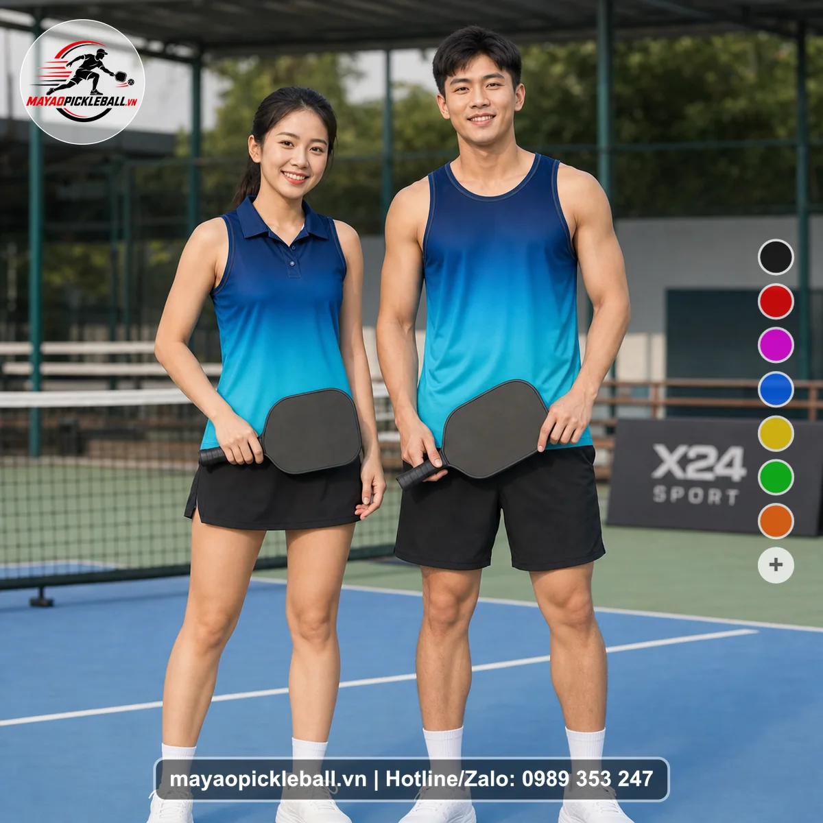 Bộ quần áo pickleball X24-PB-475 xanh biến thể không ống tay
