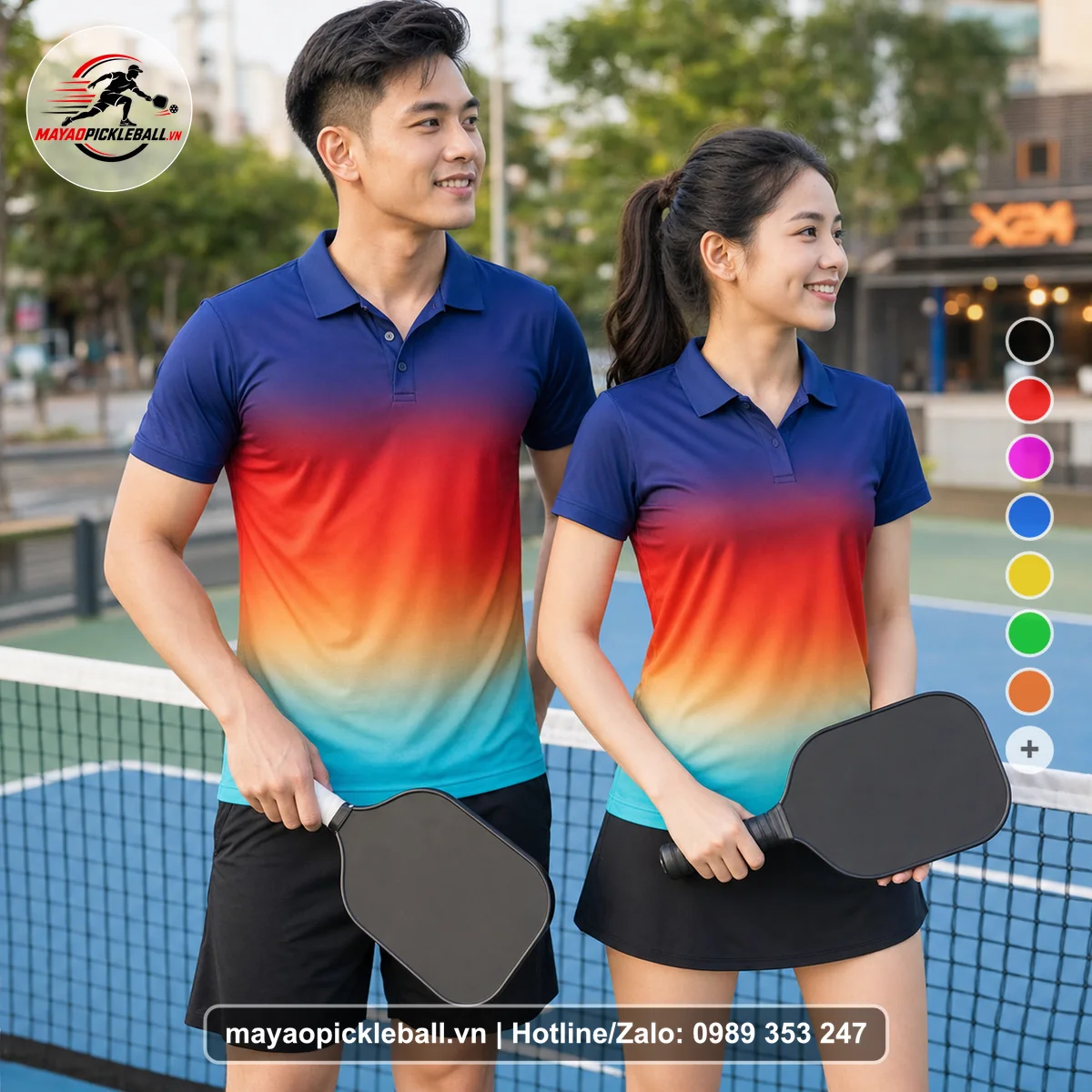 Bộ quần áo pickleball X24-PB-479 xanh áo có tay có cổ
