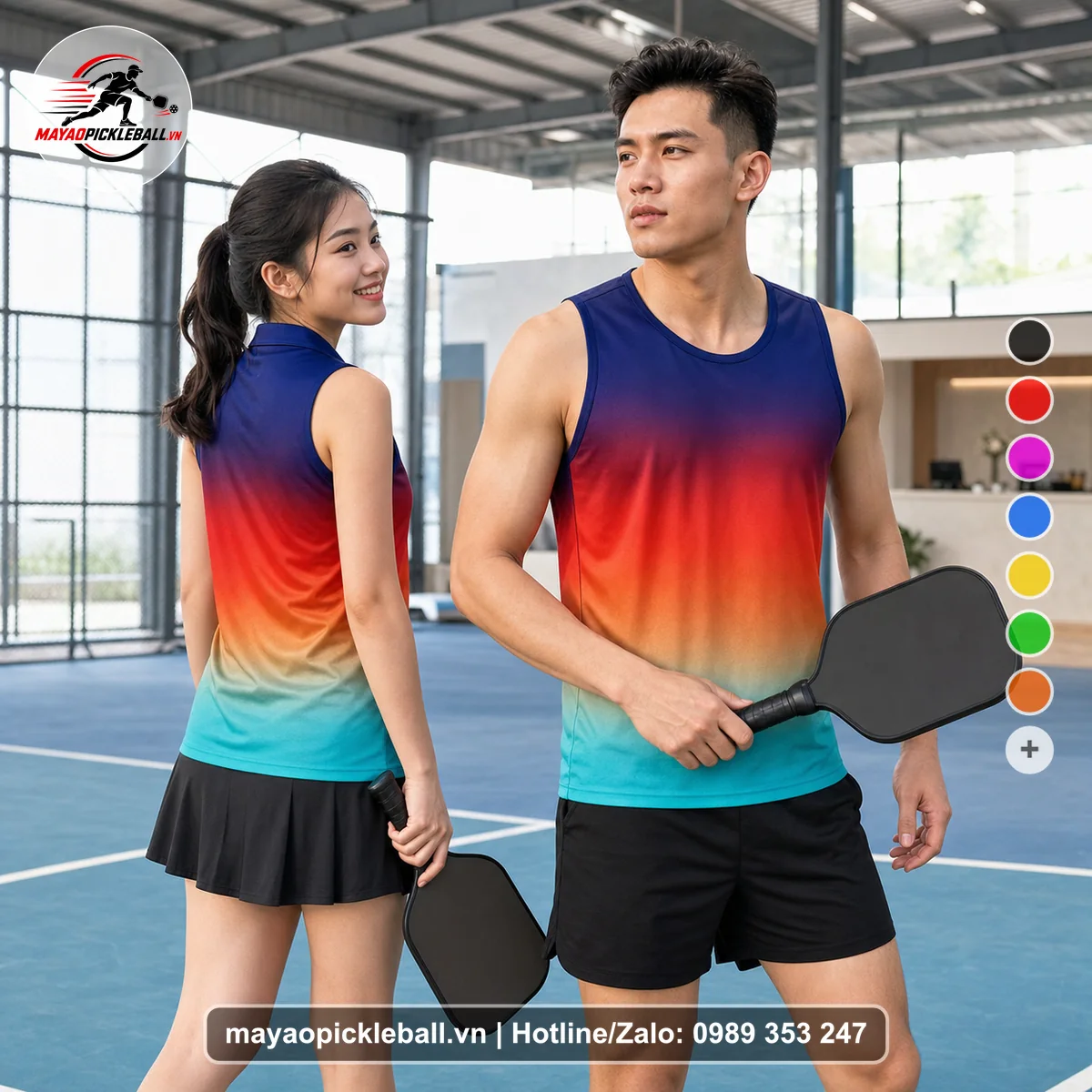 Bộ quần áo pickleball X24-PB-479 xanh biến thể không ống tay