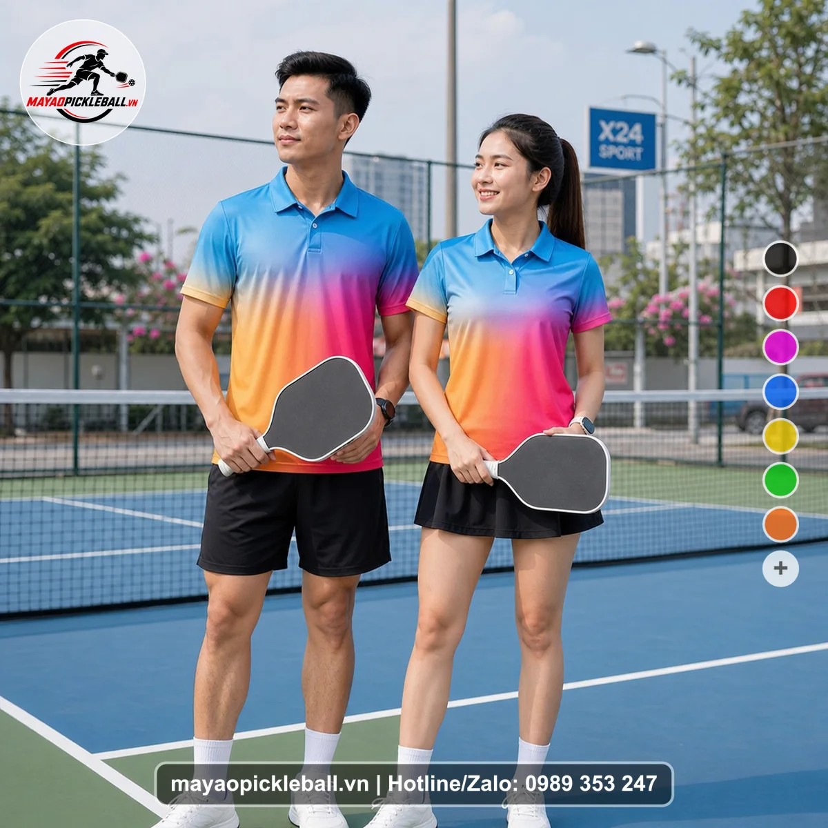 Bộ quần áo pickleball X24-PB-480 nổi bật áo có tay có cổ