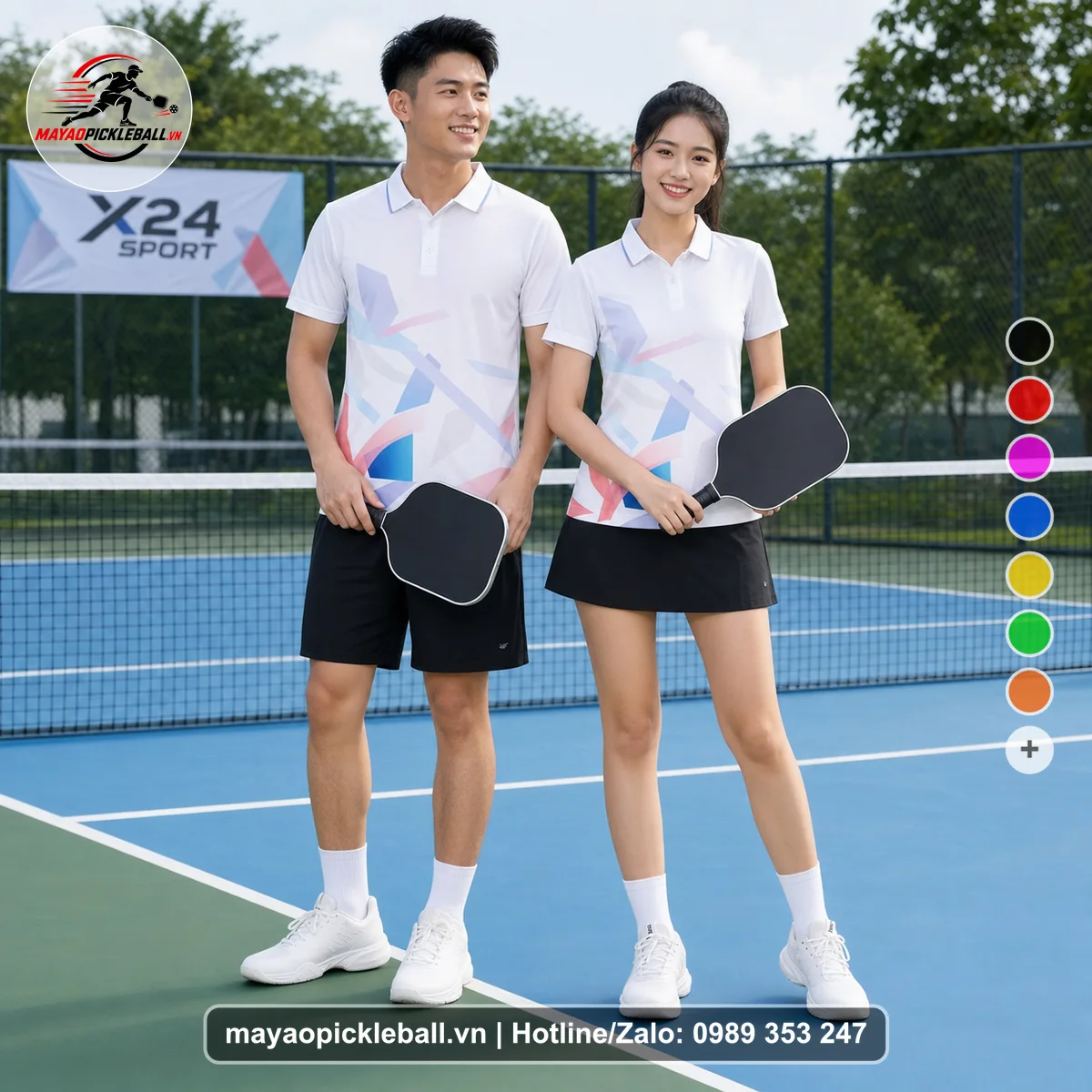Bộ quần áo pickleball X24-PB-481 trắng áo có tay có cổ