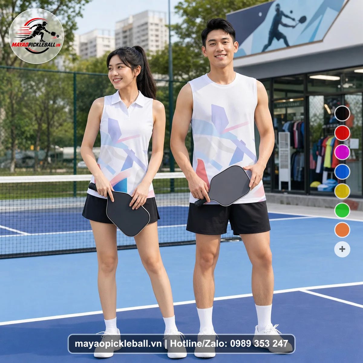 Bộ quần áo pickleball X24-PB-481 trắng biến thể không ống tay