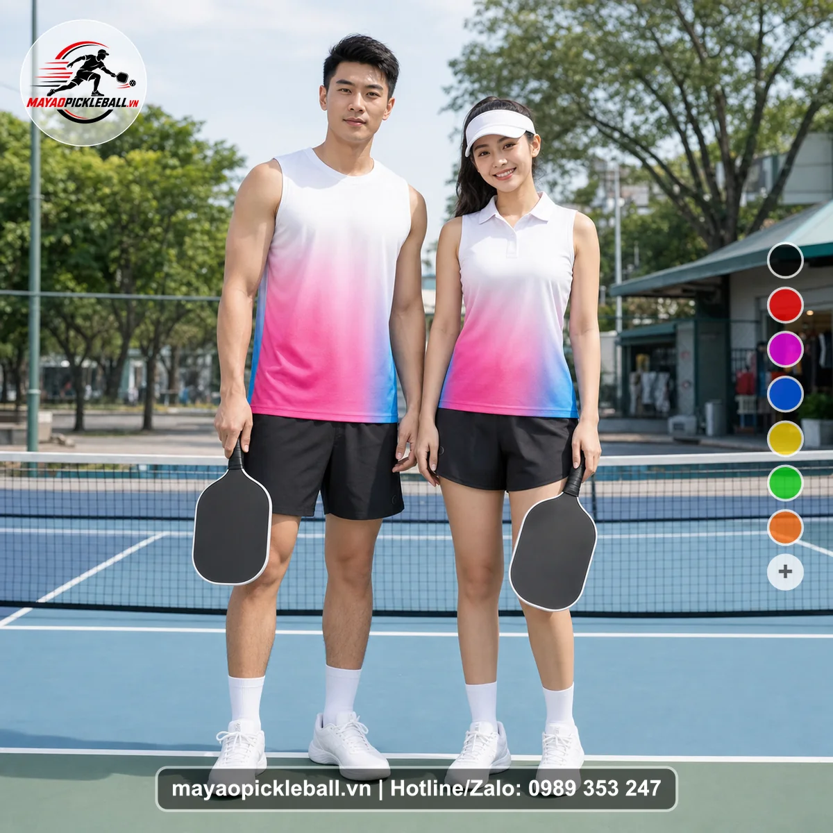 Bộ quần áo pickleball X24-PB-482 hồng, tím, xanh biến thể không ống tay