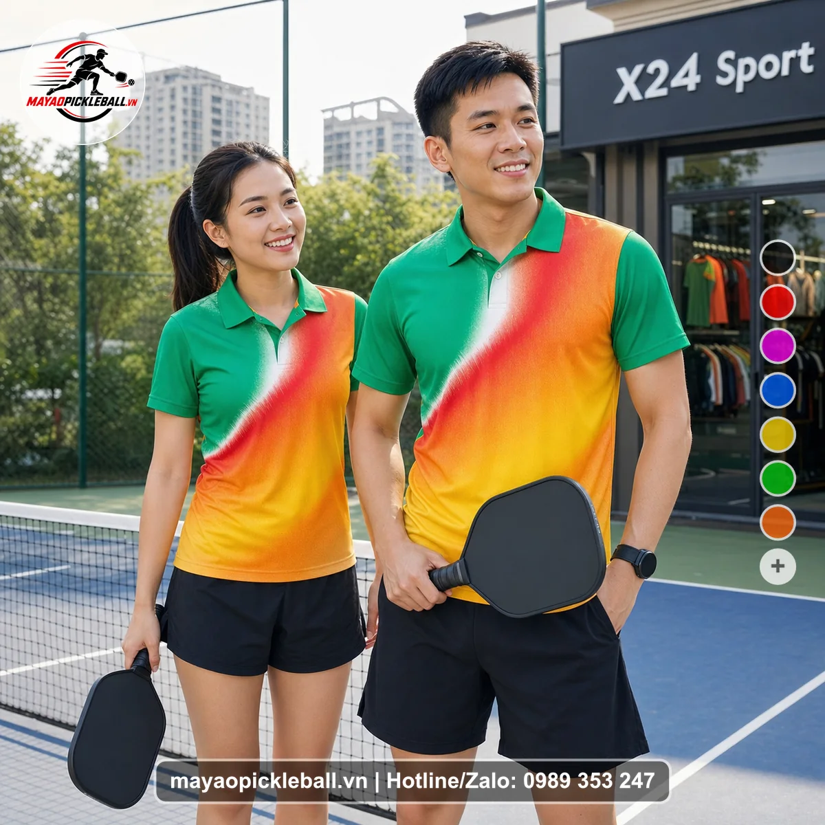 Bộ quần áo pickleball X24-PB-485 nổi bật áo có tay có cổ