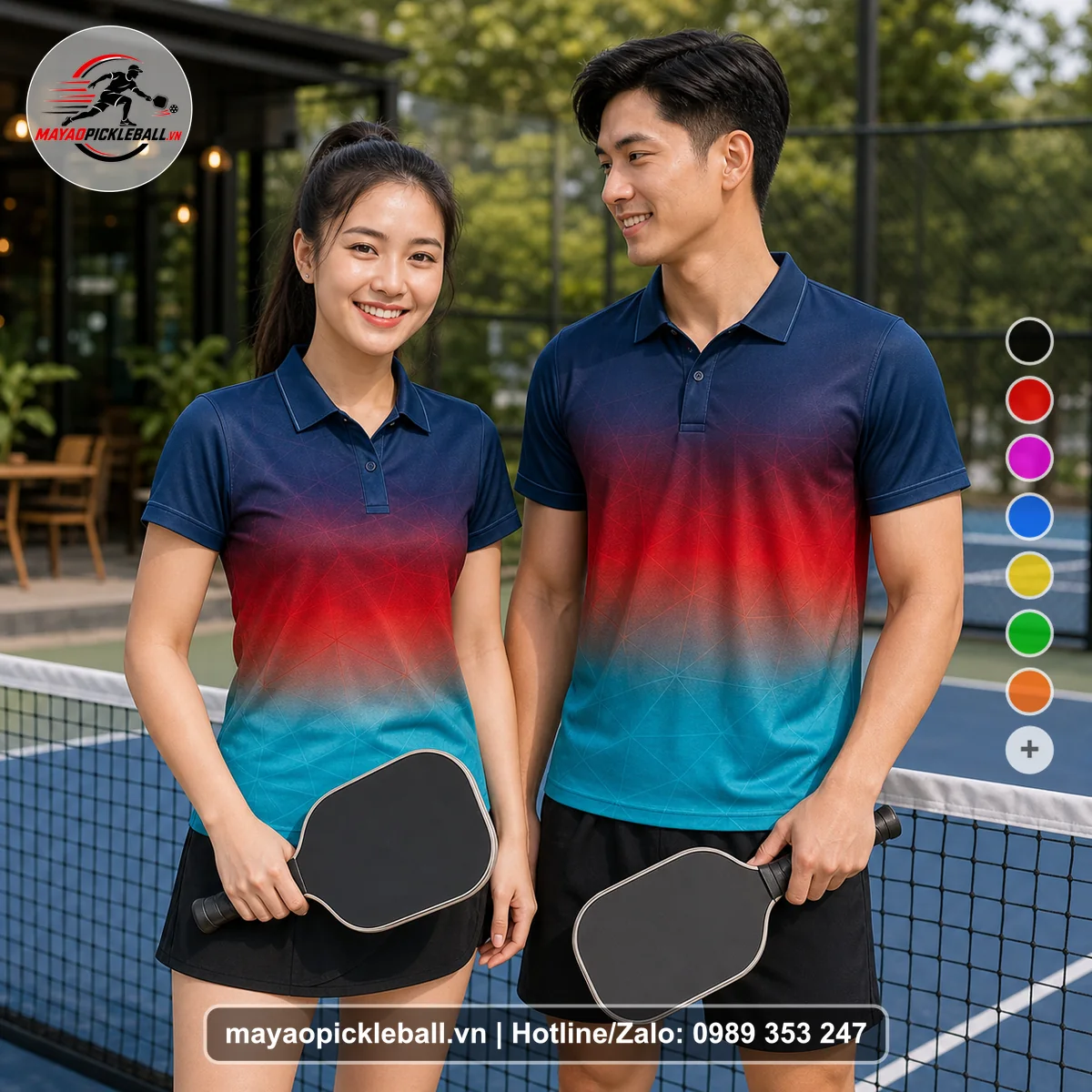 Bộ quần áo pickleball X24-PB-487 xanh áo có tay có cổ