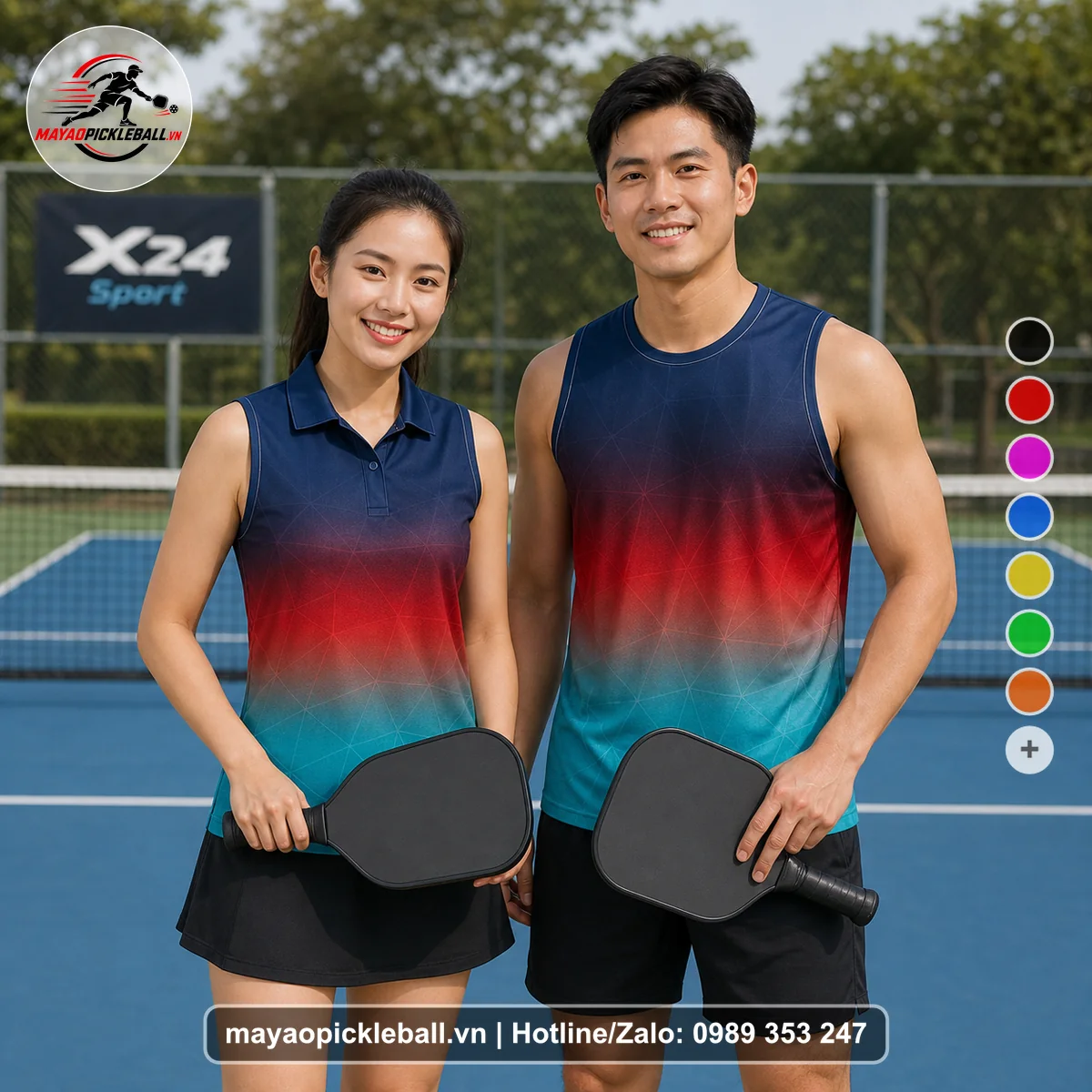Bộ quần áo pickleball X24-PB-487 xanh biến thể không ống tay
