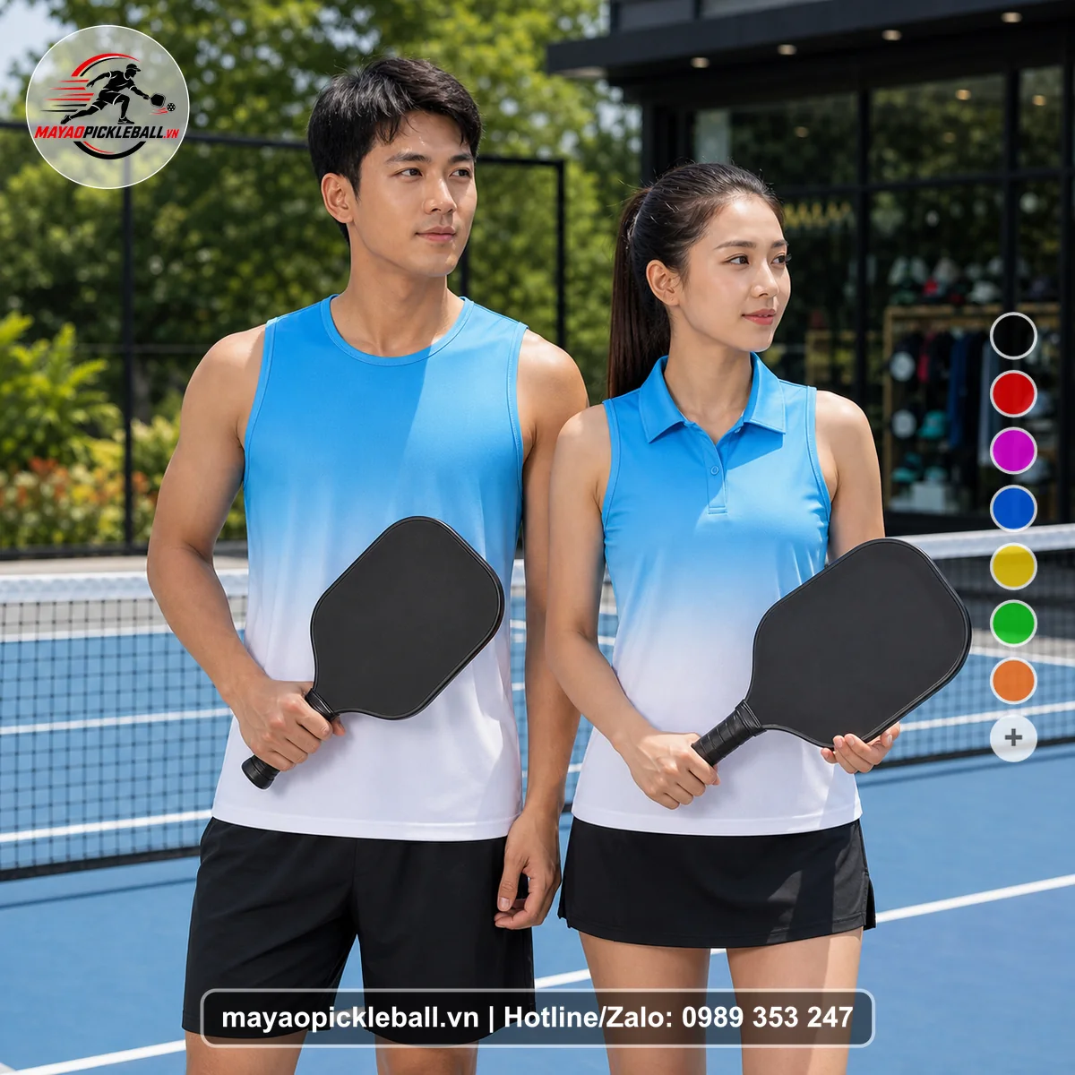 Bộ quần áo pickleball X24-PB-488 xanh biến thể không ống tay