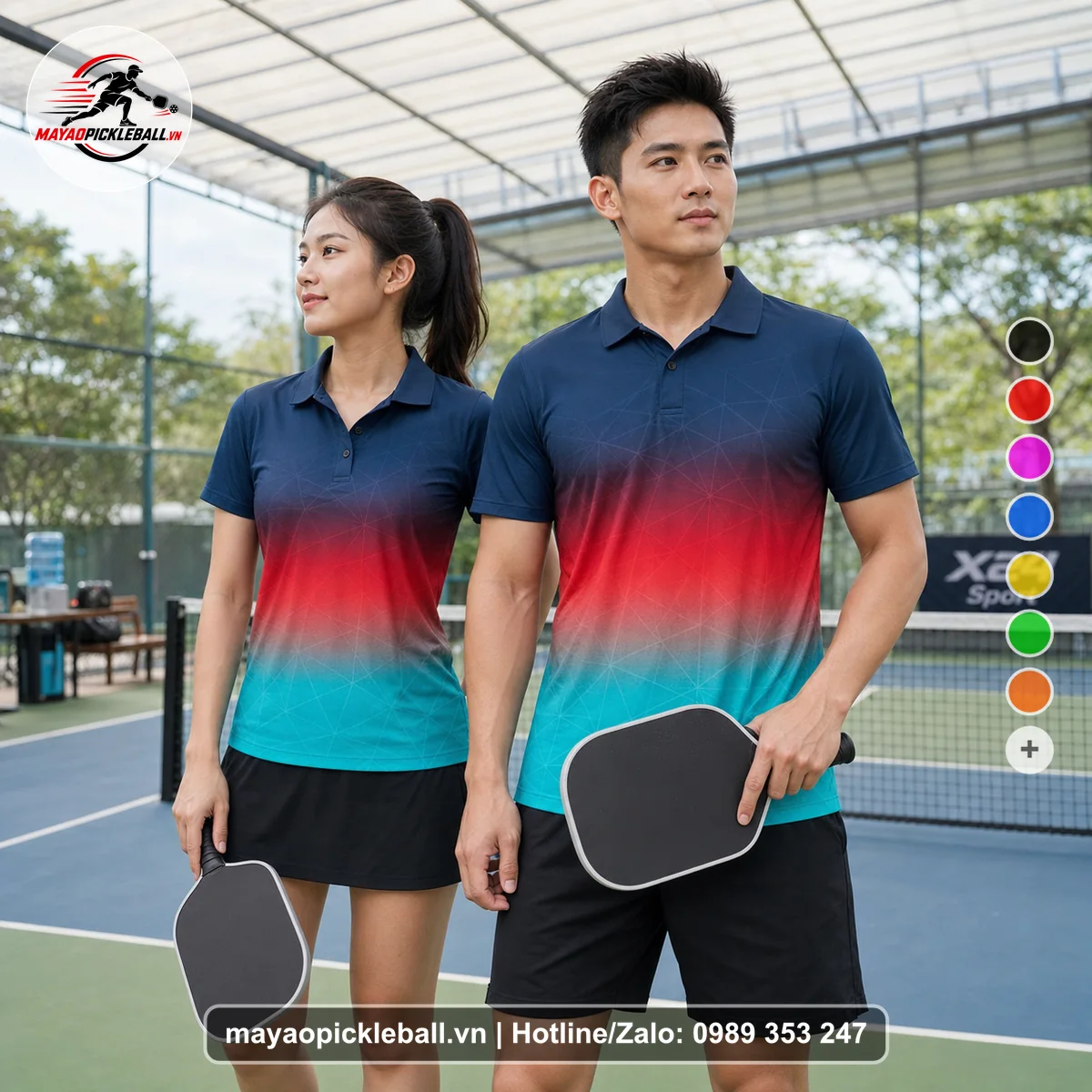 Bộ quần áo pickleball X24-PB-491 xanh áo có tay có cổ