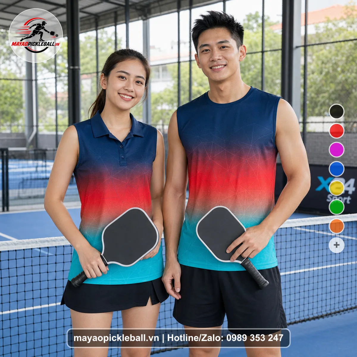Bộ quần áo pickleball X24-PB-491 xanh biến thể không ống tay