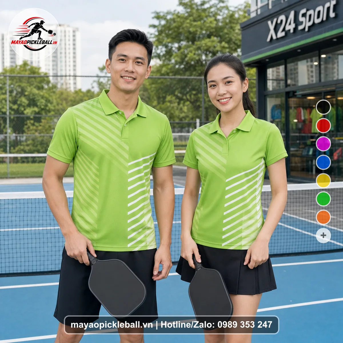 Bộ quần áo pickleball X24-PB-492 xanh áo có tay có cổ