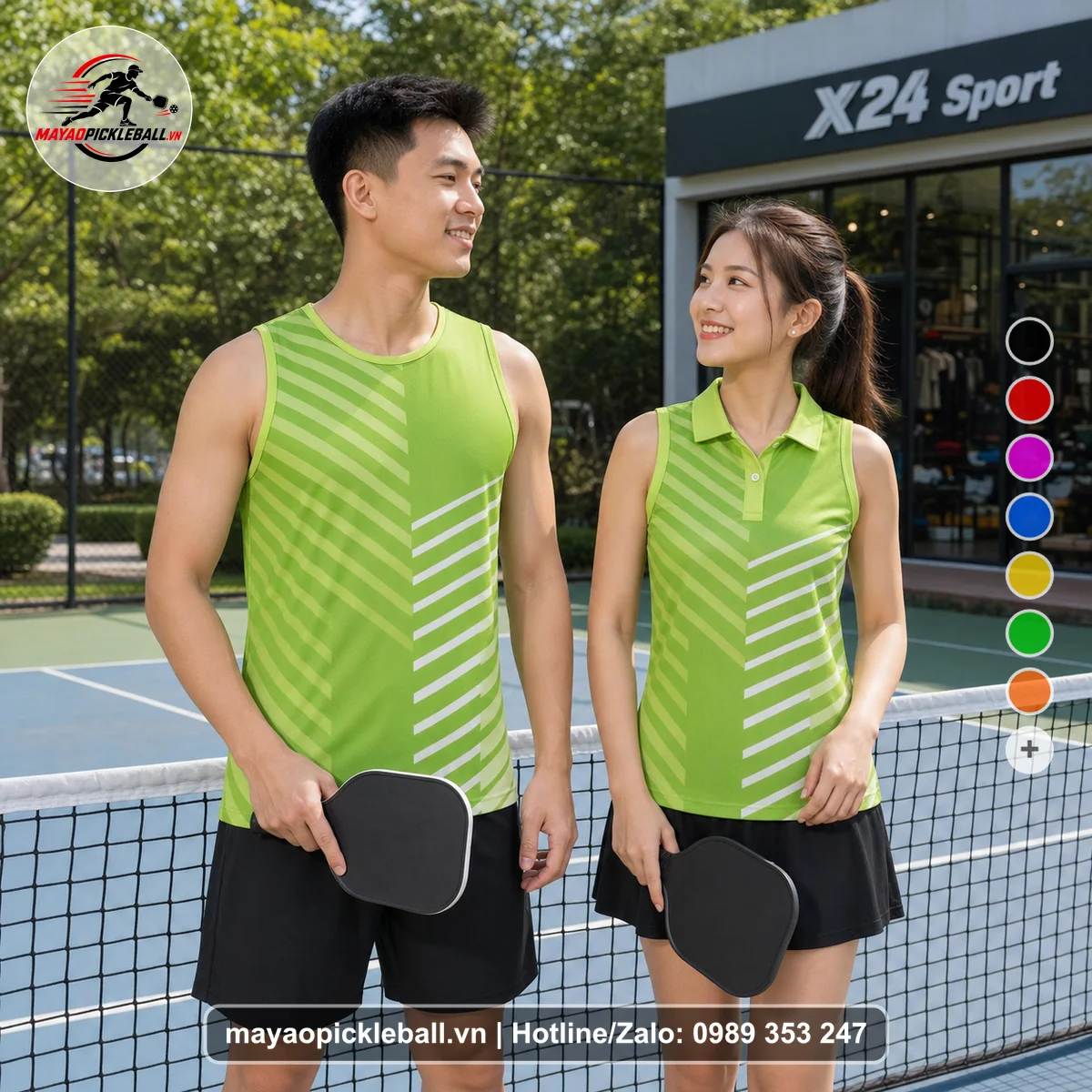 Bộ quần áo pickleball X24-PB-492 xanh biến thể không ống tay