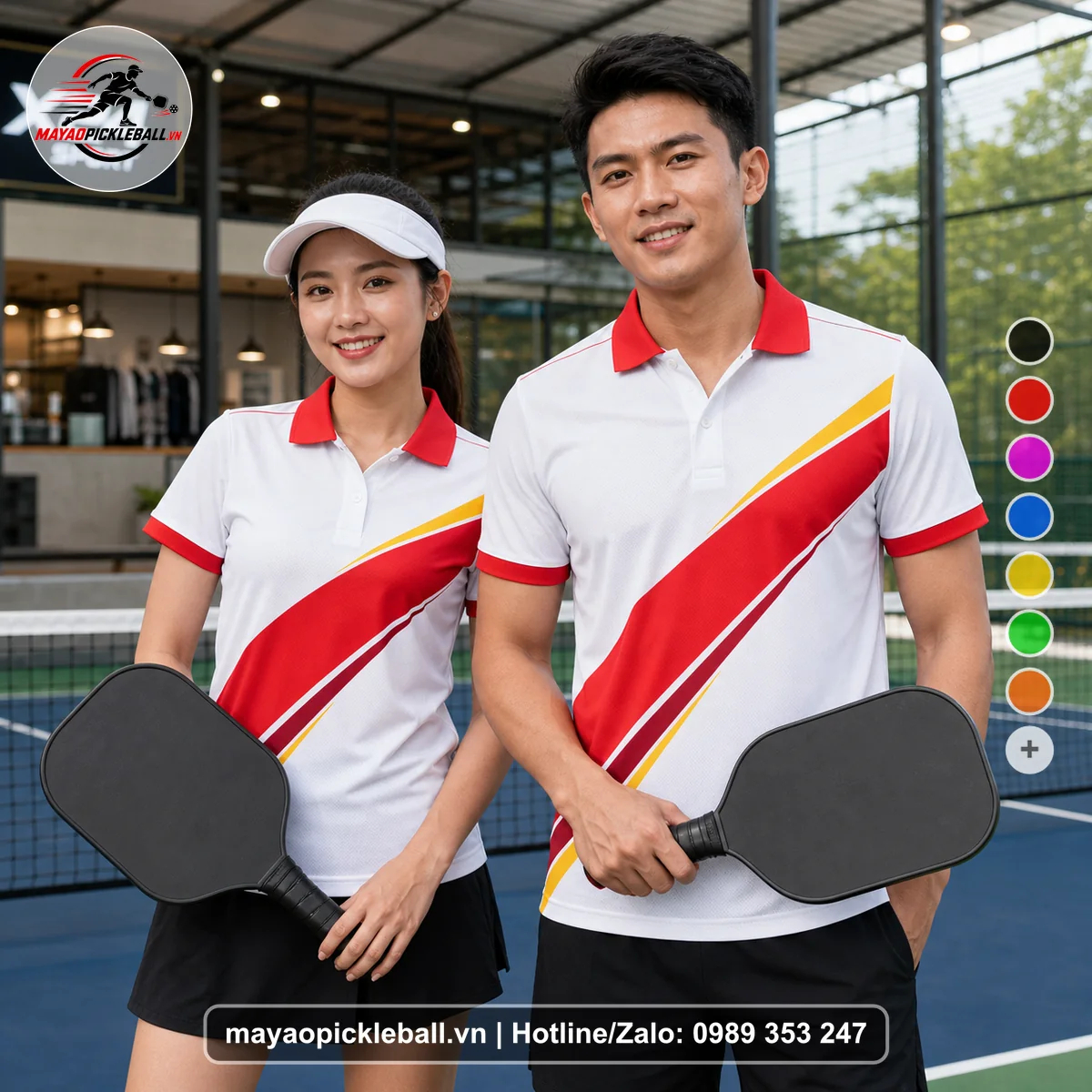 Bộ quần áo pickleball X24-PB-494 trắng áo có tay có cổ