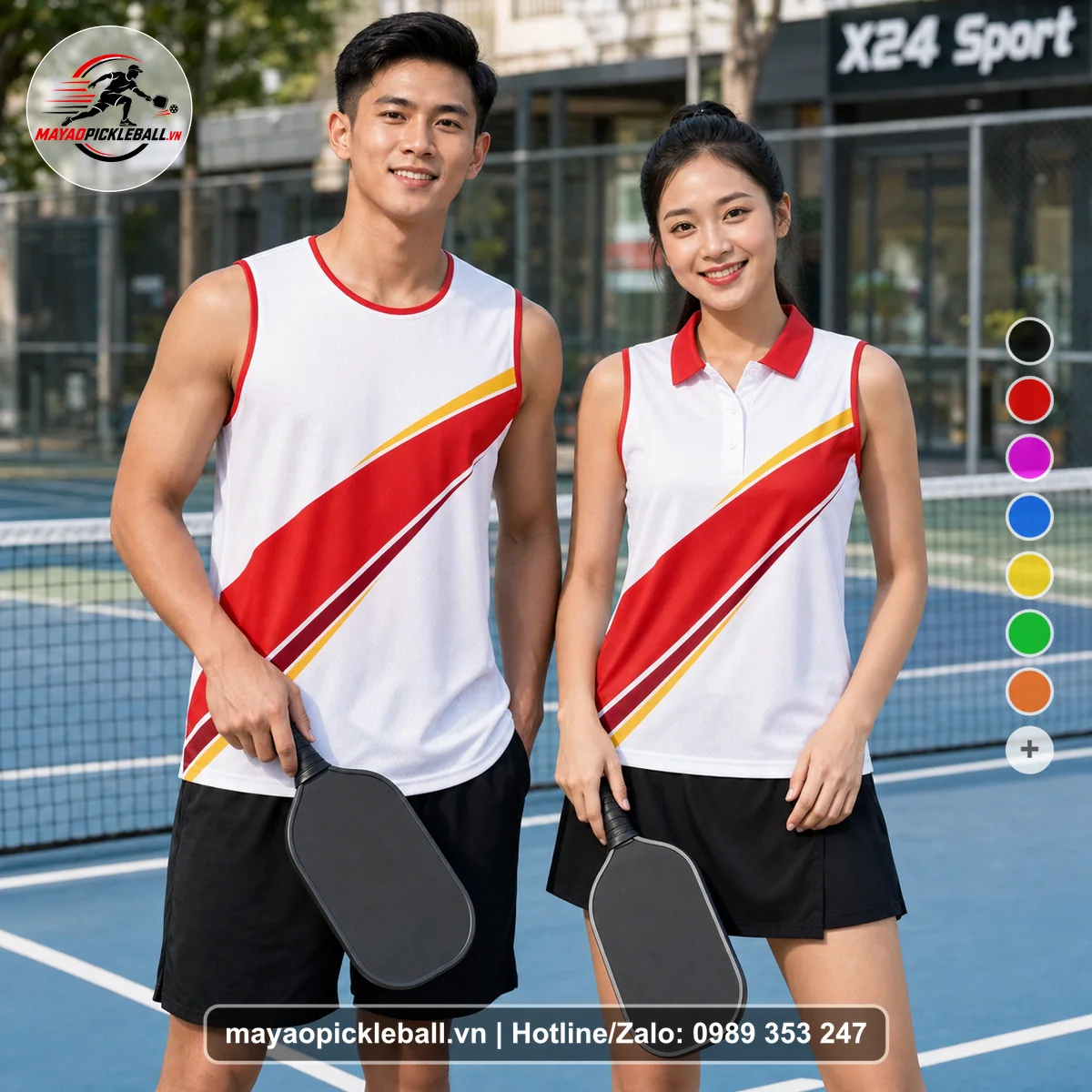 Bộ quần áo pickleball X24-PB-494 trắng biến thể không ống tay