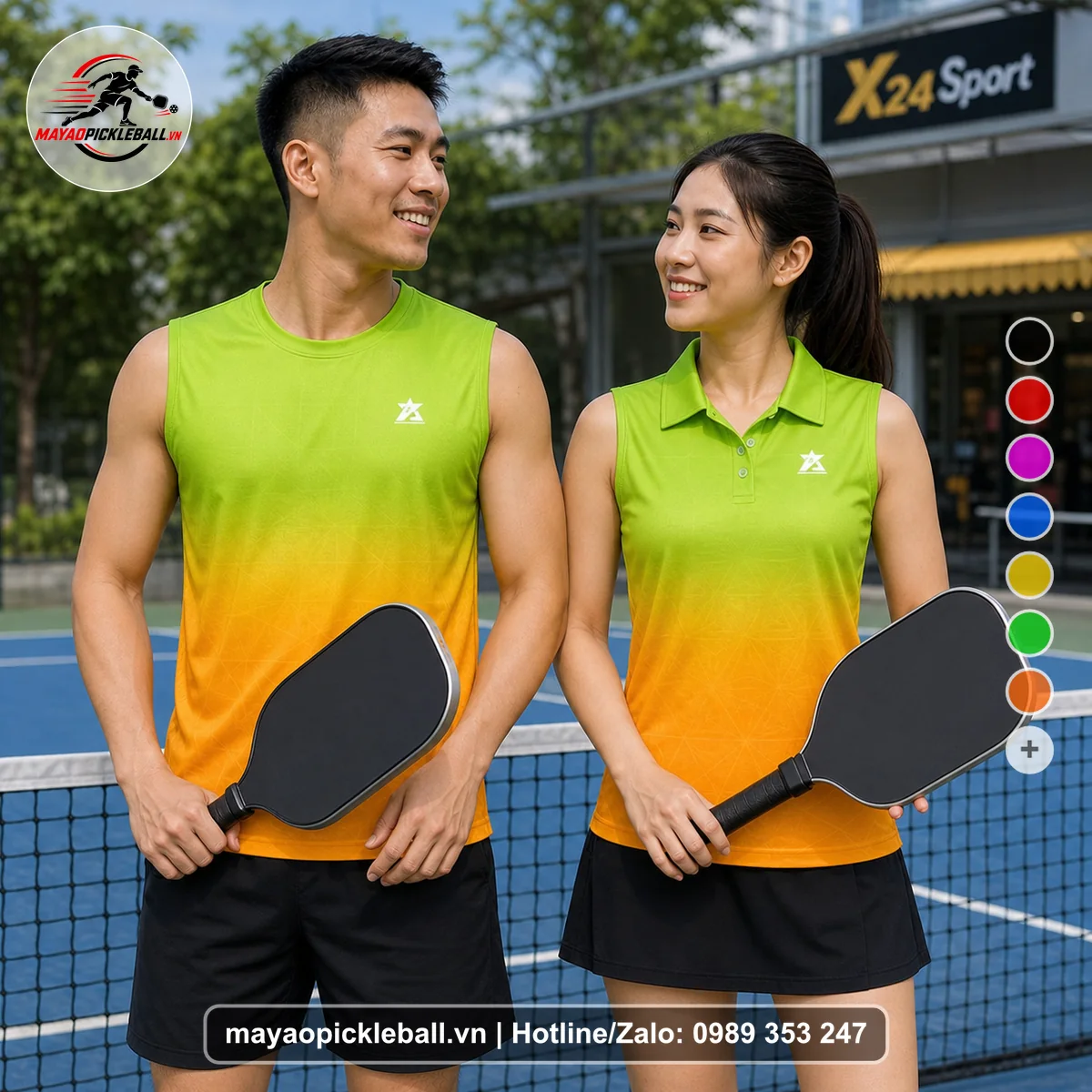 Bộ quần áo pickleball X24-PB-495 xanh biến thể không ống tay