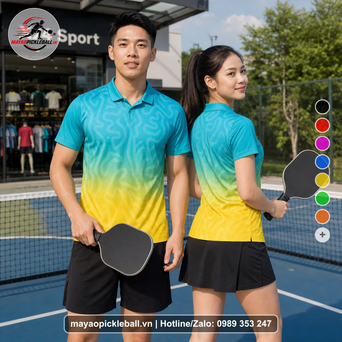 Bộ quần áo pickleball X24-PB-496 vàng, xanh áo có tay có cổ