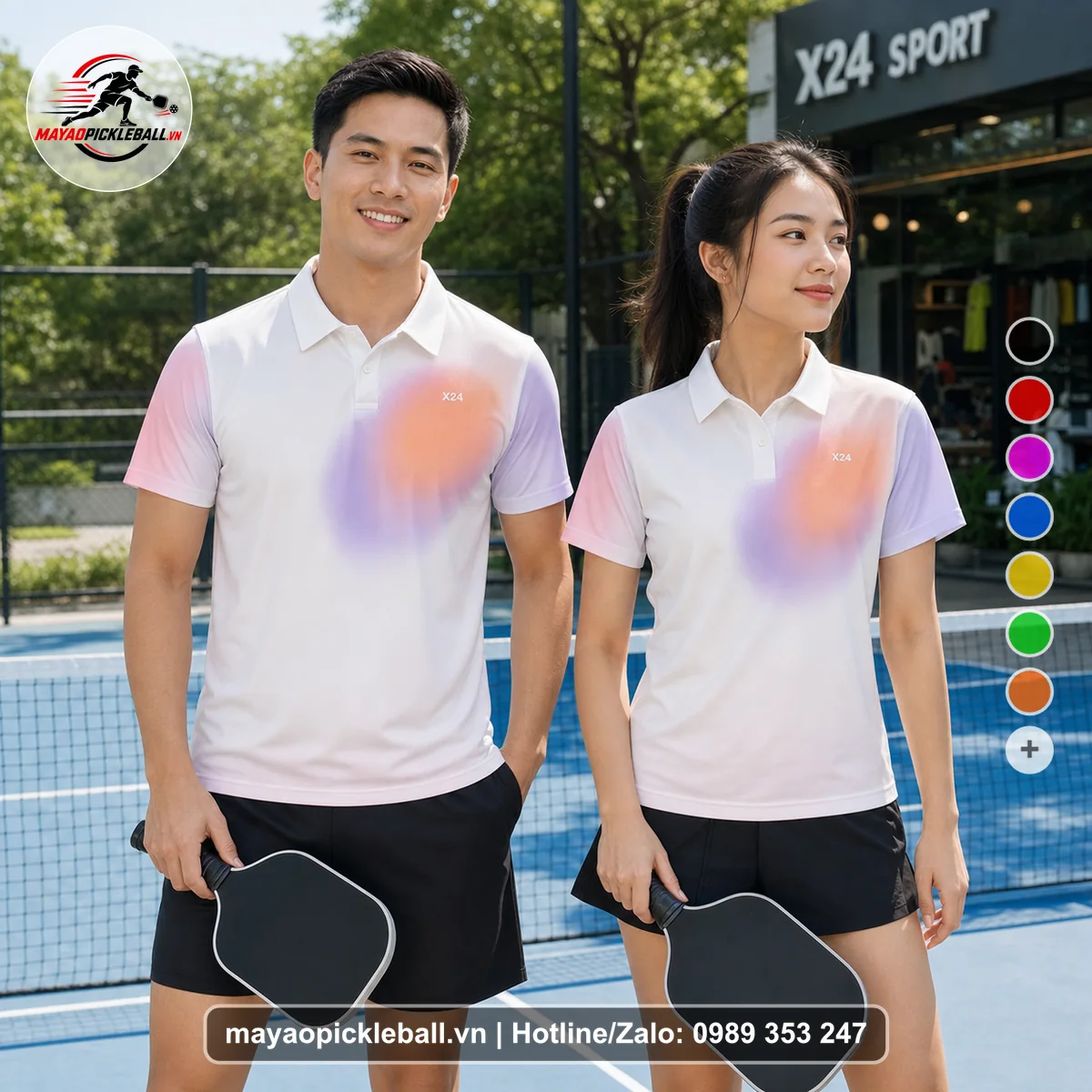 Bộ quần áo pickleball X24-PB-497 trắng áo có tay có cổ