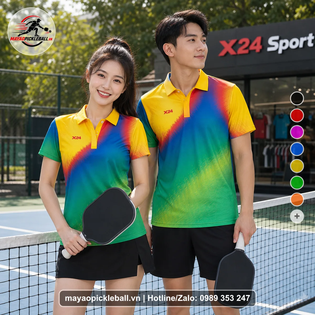 Bộ quần áo pickleball X24-PB-499 nổi bật áo có tay có cổ