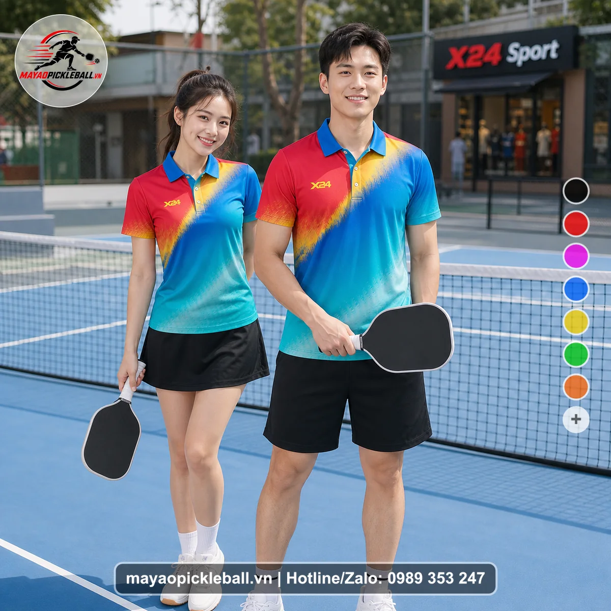 Bộ quần áo pickleball X24-PB-500 nổi bật áo có tay có cổ