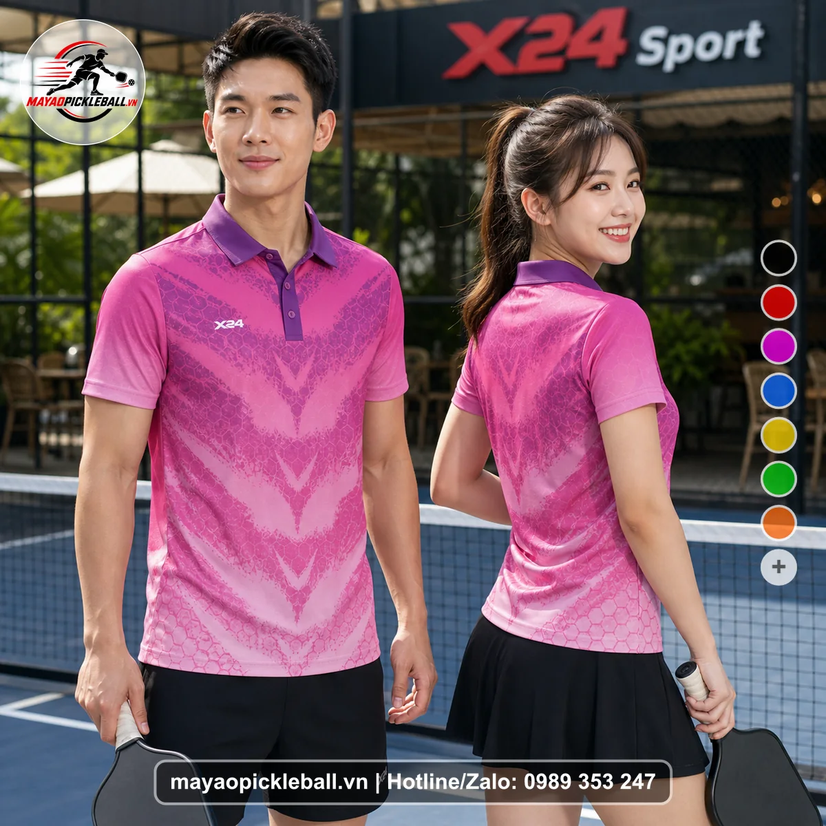 Bộ quần áo pickleball X24-PB-502 nổi bật áo có tay có cổ