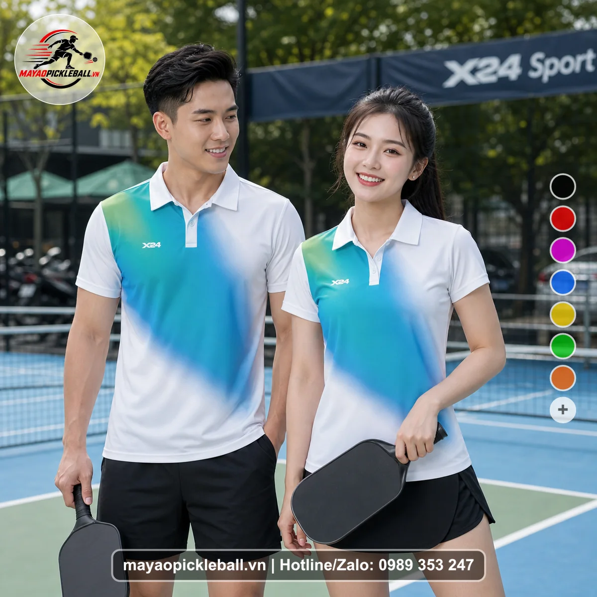 Bộ quần áo pickleball X24-PB-503 nổi bật áo có tay có cổ