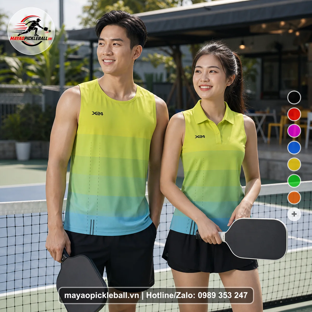 Bộ quần áo pickleball X24-PB-523 xanh chuối, xanh mint, xanh aqua biến thể không ống tay