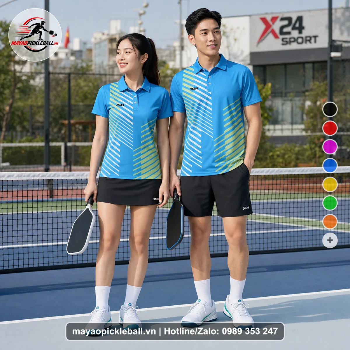 Bộ quần áo pickleball X24-PB-536 xanh ya, trắng, xanh lá nhạt áo có tay có cổ