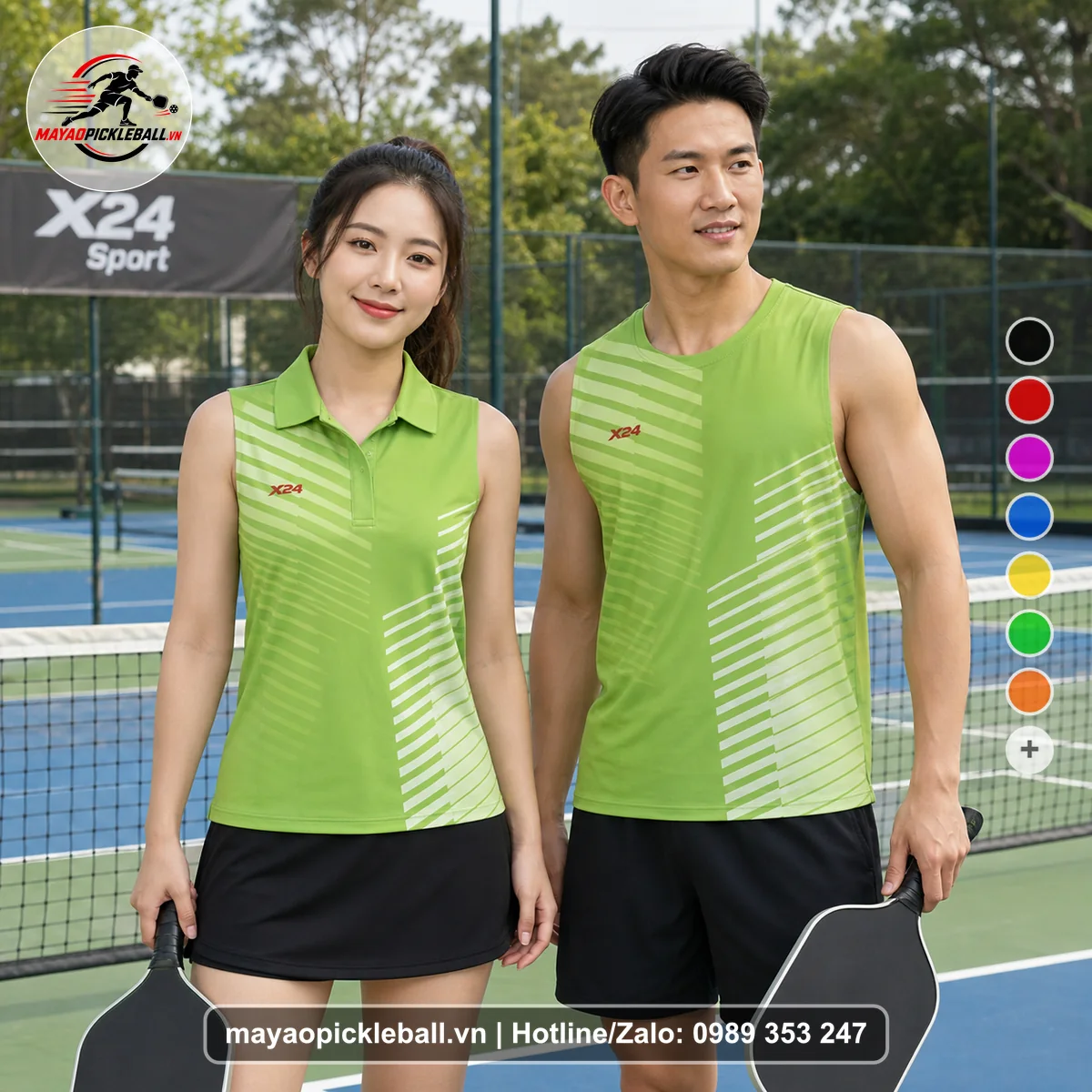 Bộ quần áo pickleball X24-PB-538 xanh chuối, trắng, xanh lá nhạt biến thể không ống tay