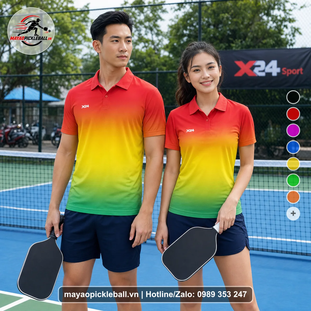 Bộ quần áo pickleball X24-PB-577 đỏ áo có tay có cổ